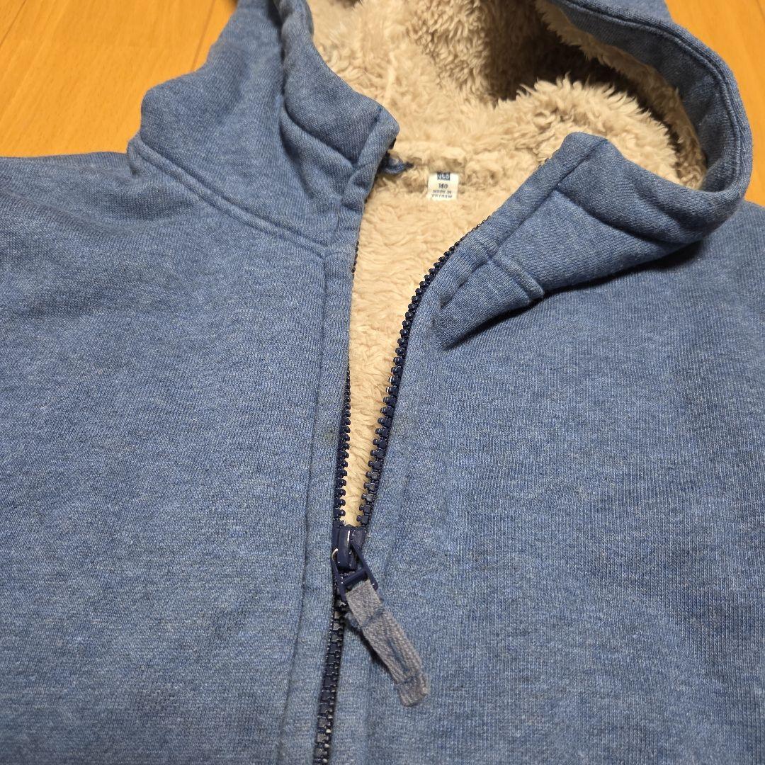 【UNIQLO】140cm 青 裏面フリース パーカーの写真4枚目