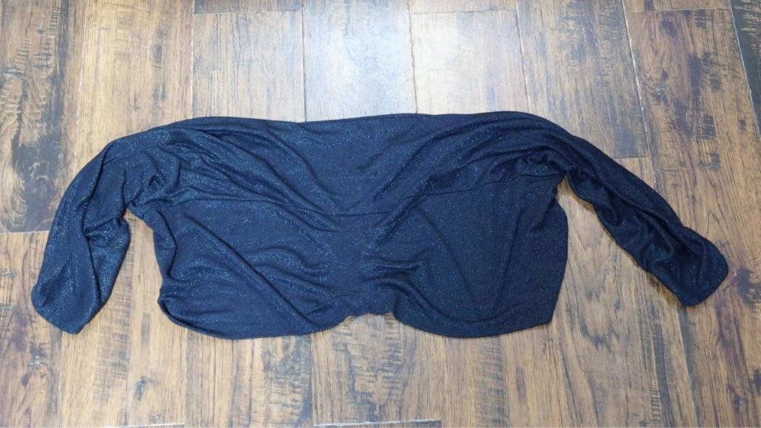 黒の光沢キラキラ結婚式ドレス用ボレロ二の腕隠しオープンフロントカーディガンの写真3枚目