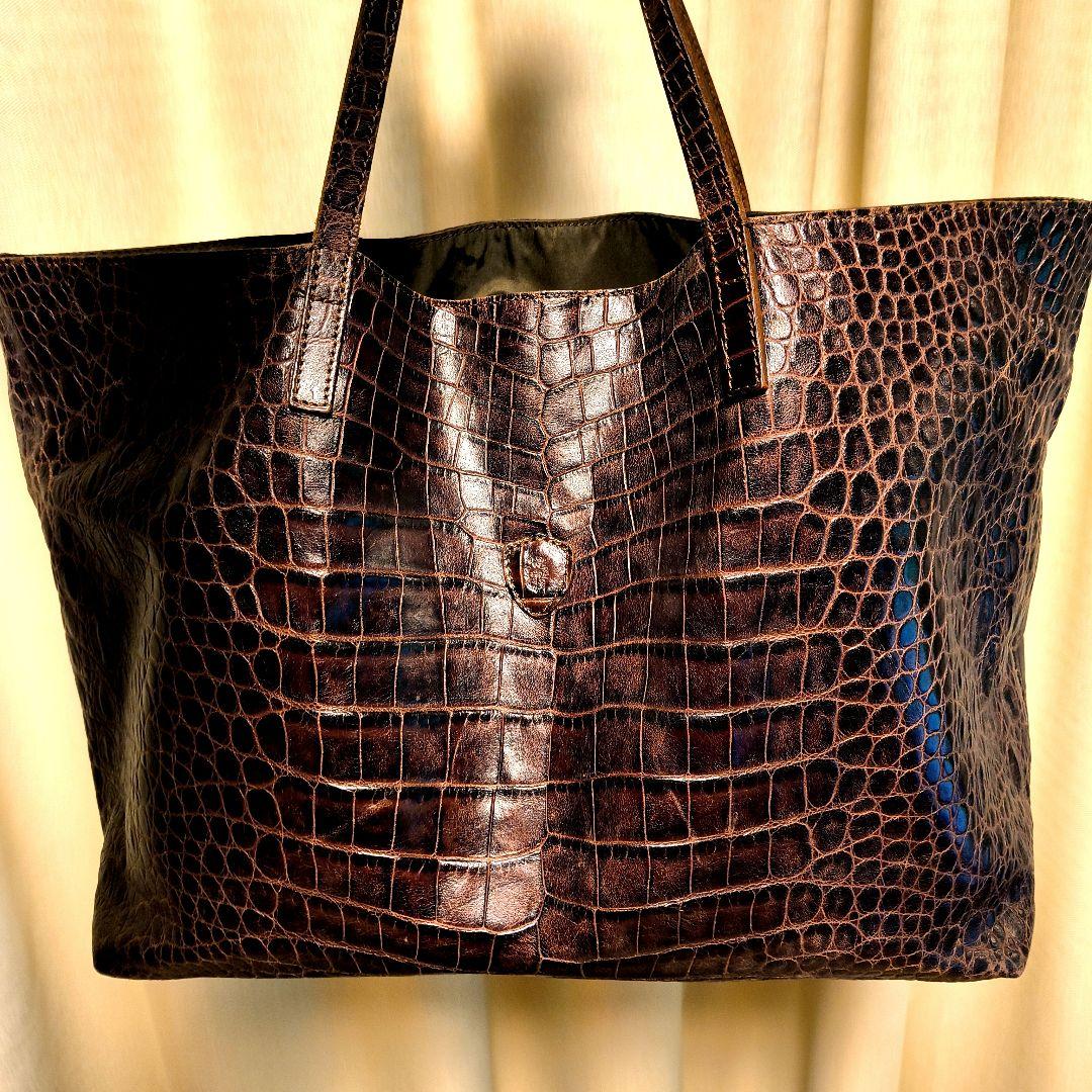 フェリージ 11-91 クロコ型押し ブラウン レザー トートバッグ 美品