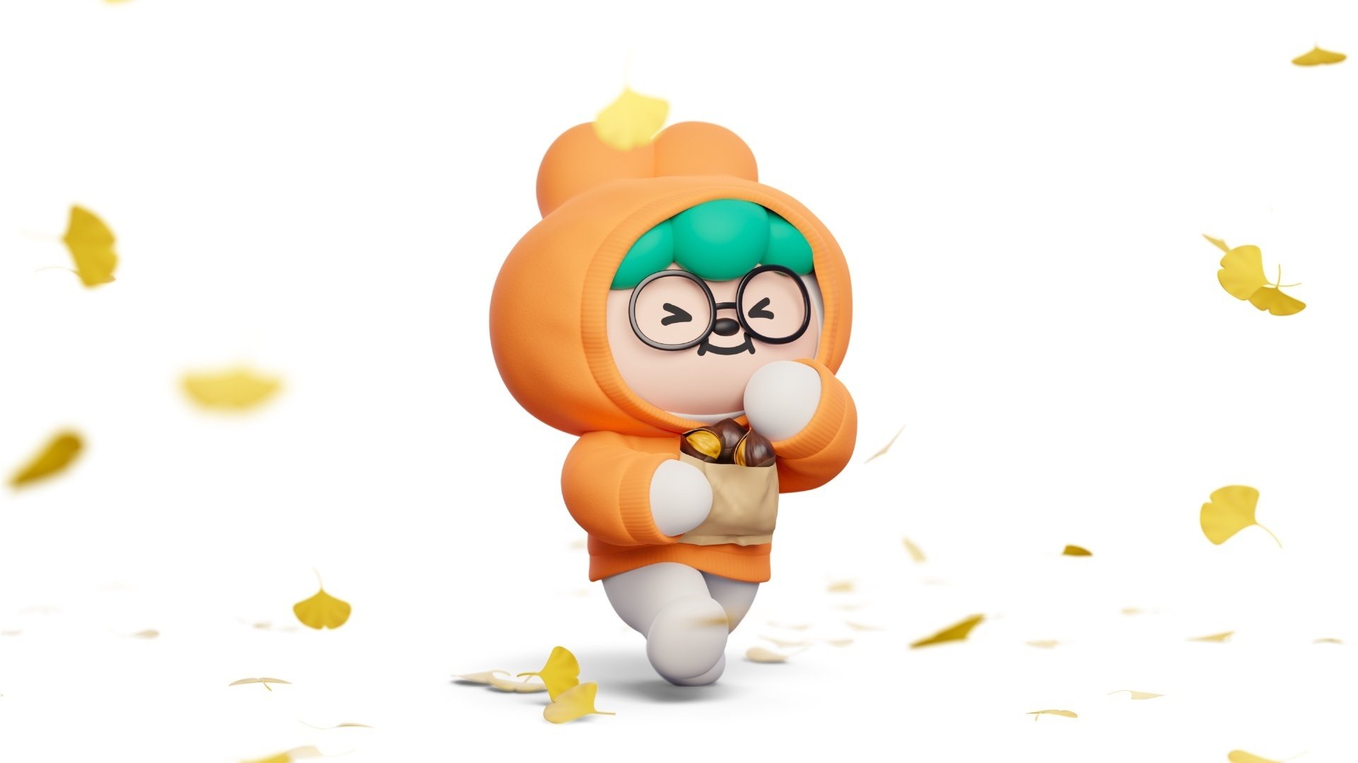 秋と栗を楽しむキャロのキャラクター壁紙(横長)