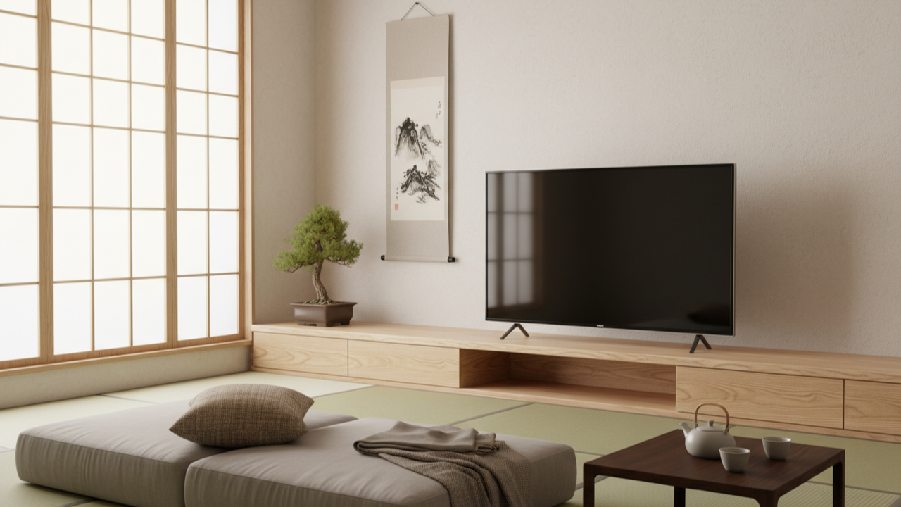  リビングのテレビ台に置かれた薄型テレビ。買い替えで手放したいテレビのイメージ