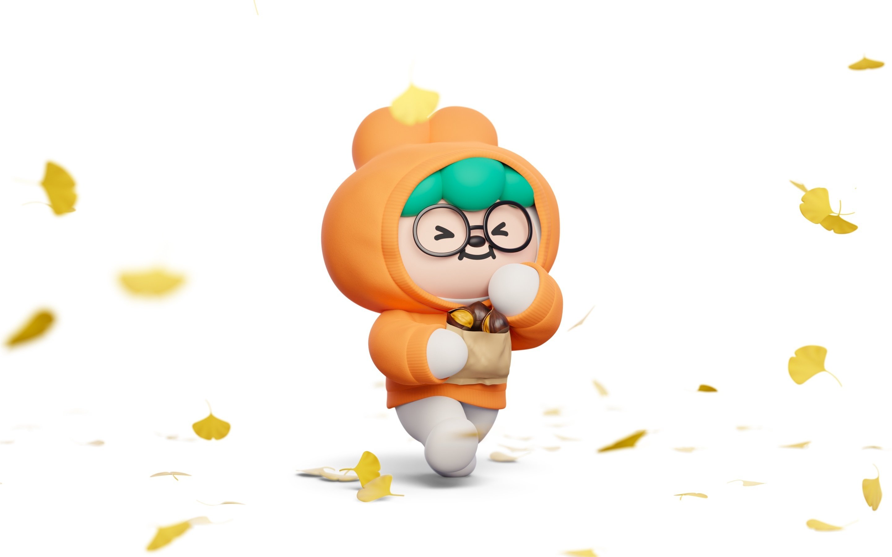 秋と栗を楽しむキャロのキャラクター壁紙(横長)