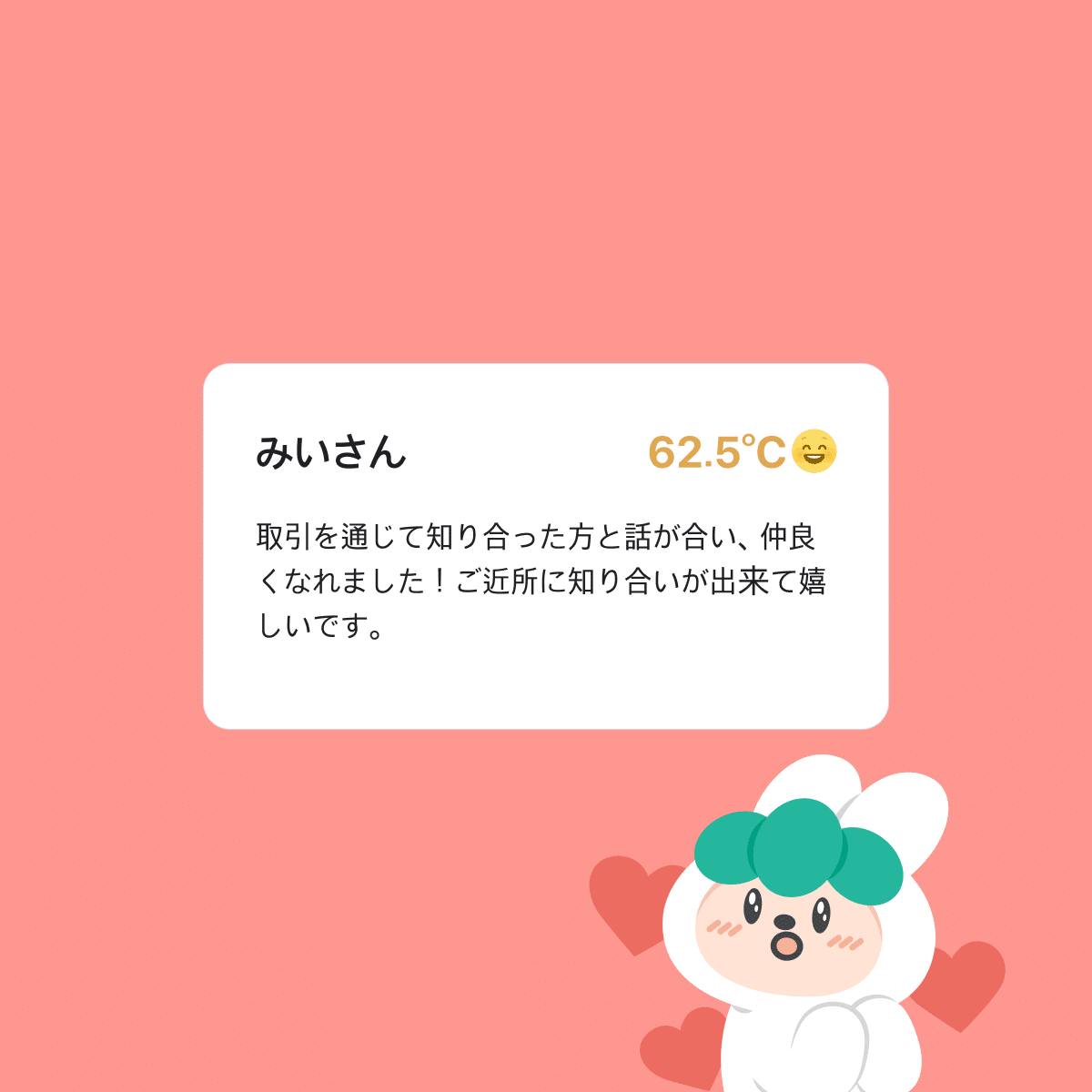 ご近所さんとの取引でつながりが生まれたユーザーレビューカード(みいさん 62.5℃)