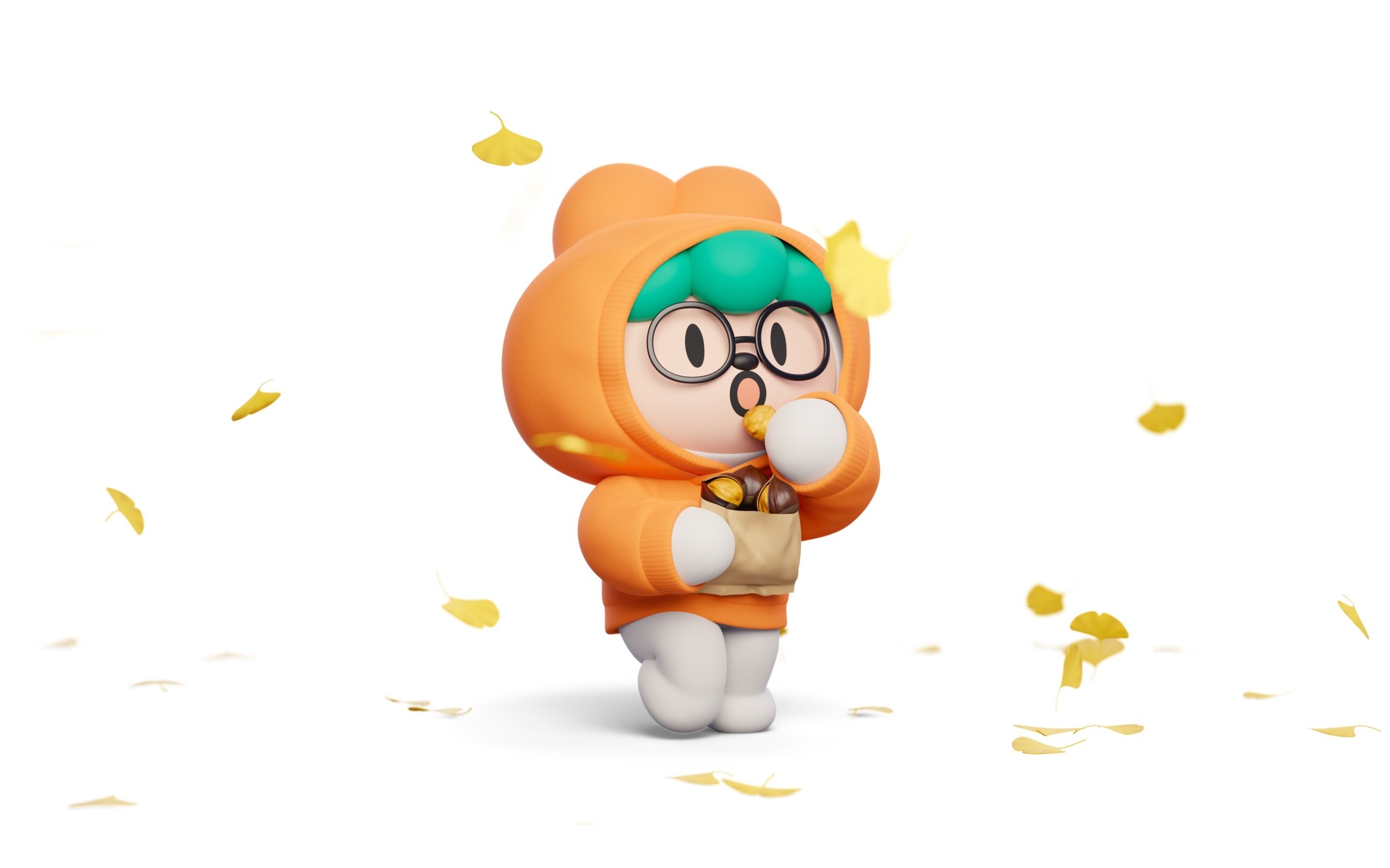 秋と栗を楽しむキャロのキャラクター壁紙(横長)