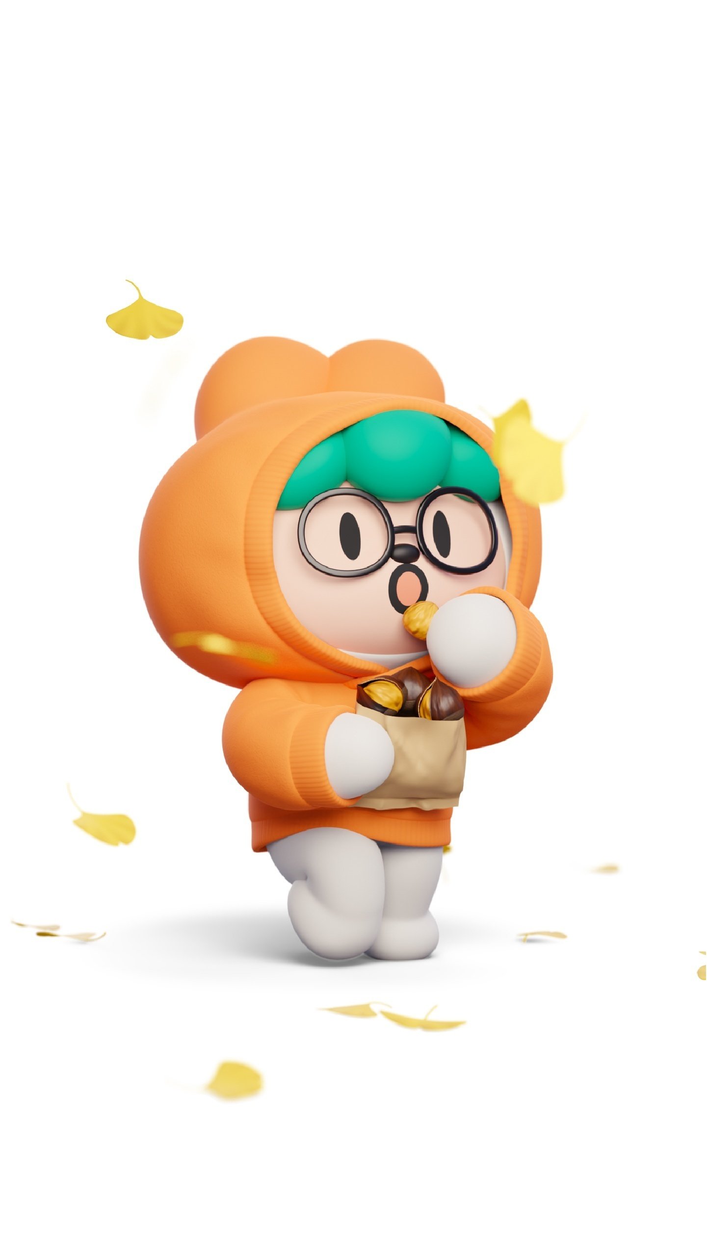秋と栗を楽しむキャロのキャラクター壁紙