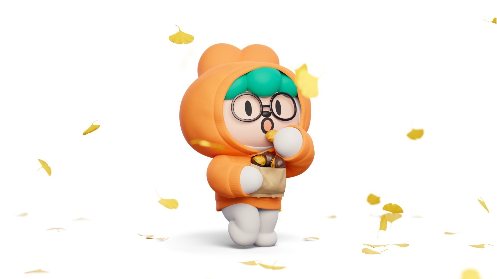 秋と栗を楽しむキャロのキャラクター壁紙(横長)