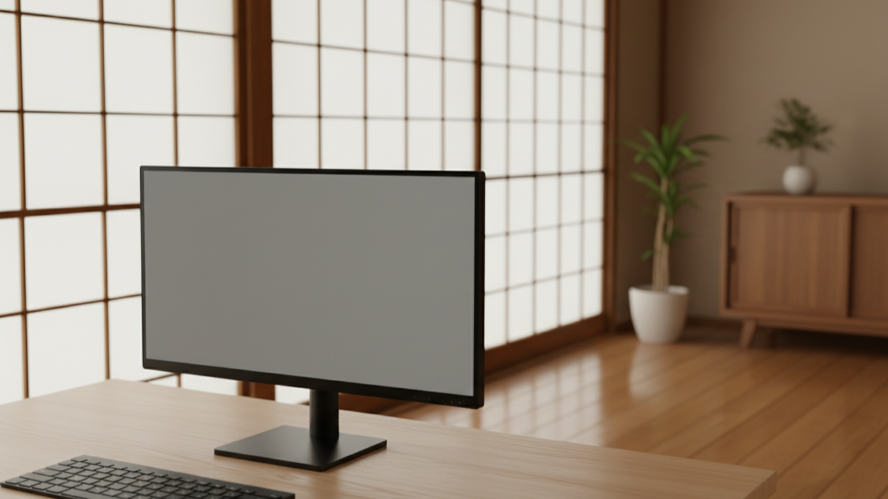  デスクに置かれたPCモニター。パソコンリサイクル法の対象で粗大ごみには出せない