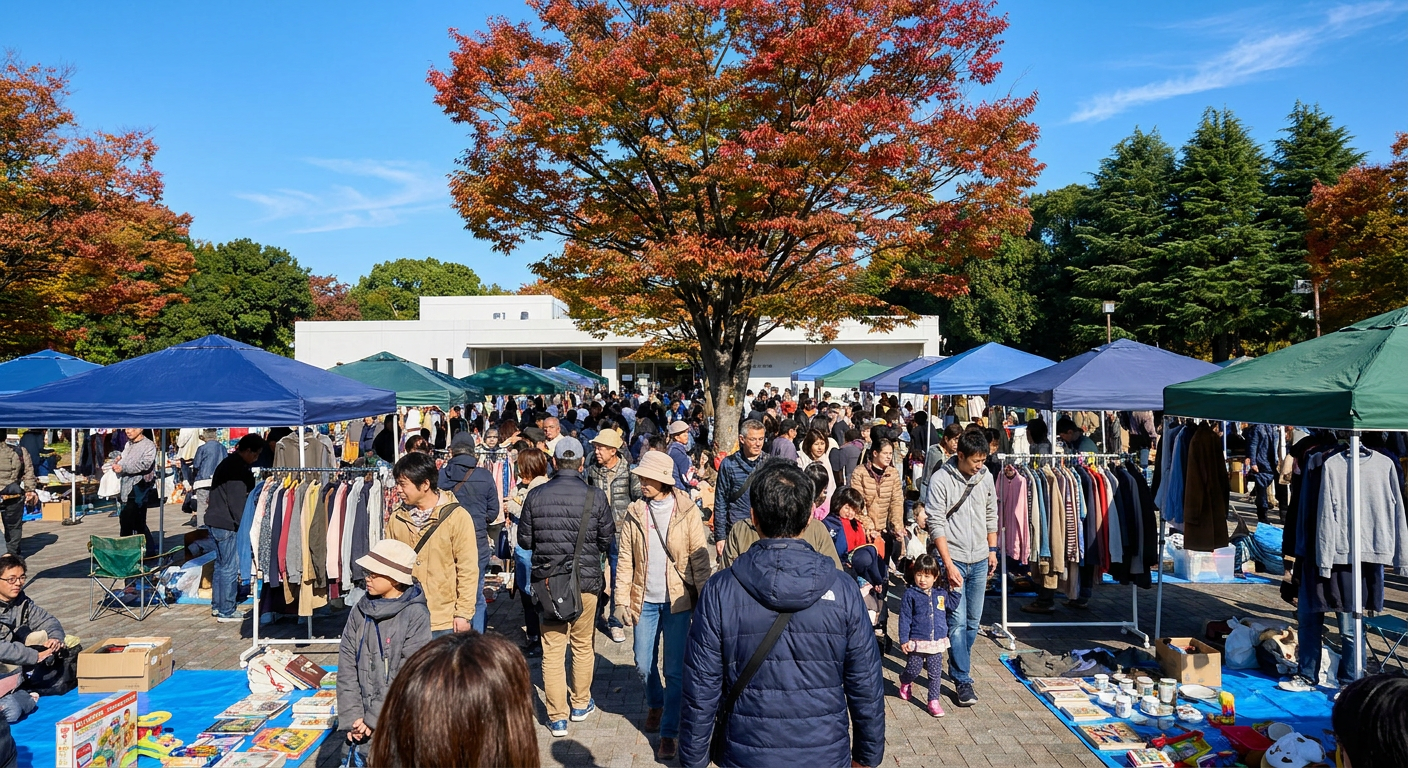 里山の広場で開かれているフリーマーケットの様子