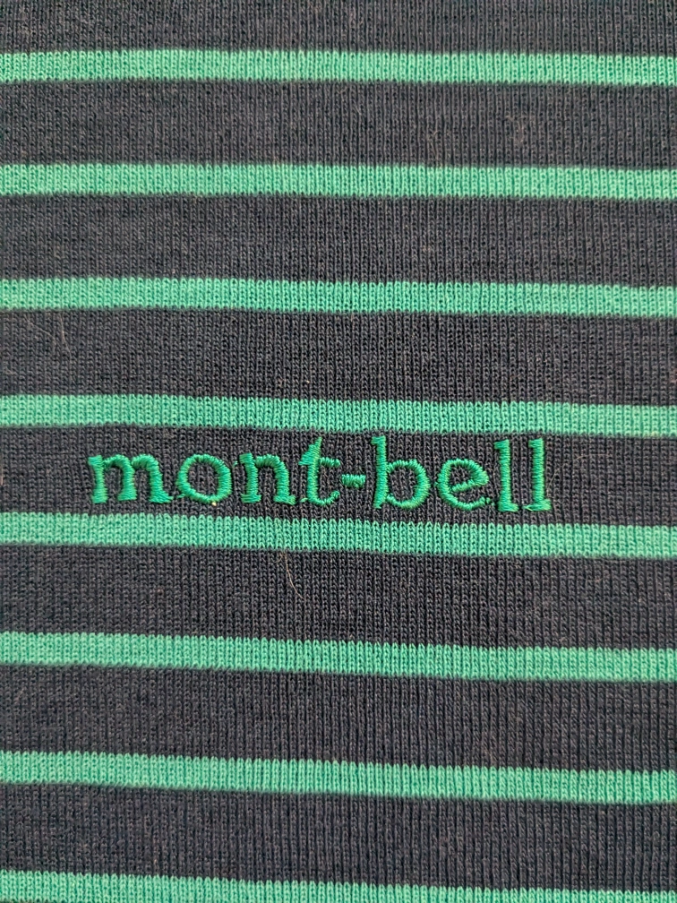 《処分特価》mont-bell ネイビーとグリーンのストライプ 長袖カットソー Mの写真2枚目