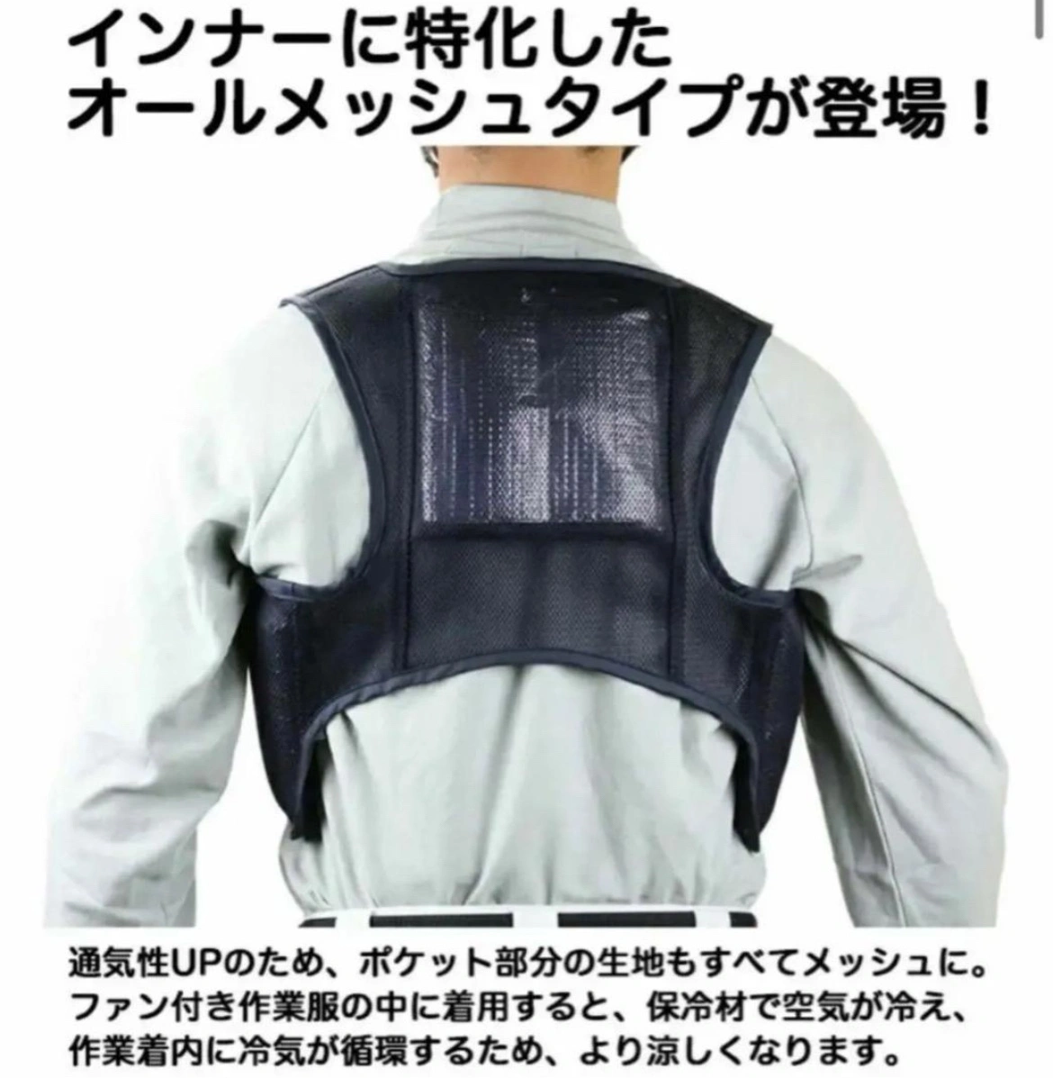 新品未使用 メッシュ冷却ベスト 保冷剤3個付 紺色 Lのみが有りの写真3枚目