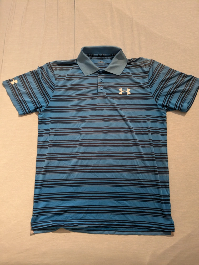 《処分特価》Under Armour 速乾性ポロシャツ 青/ストライプ(サイズ:L)