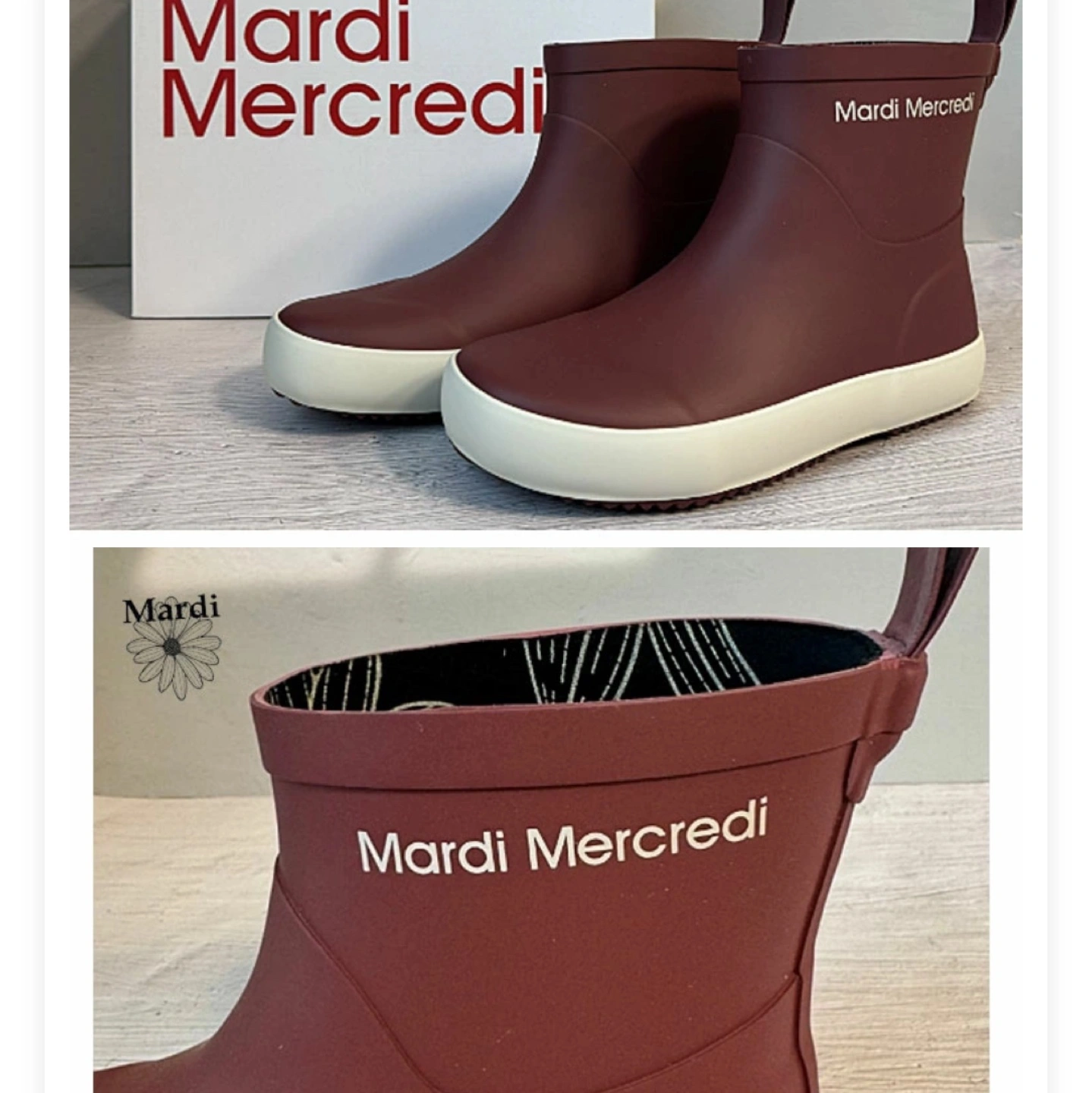 【新品未使用品‼️】mardi mercredi レインブーツ 23 ワインレッド