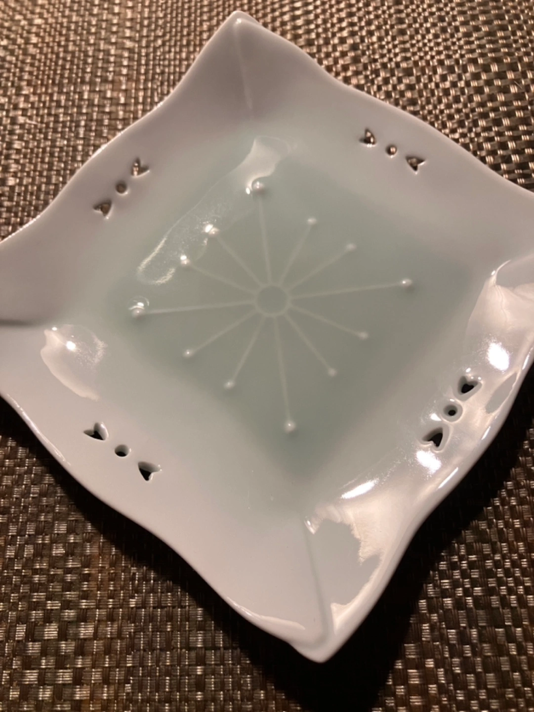 新品未使用 有田焼雅峰作 銘々皿 四角 透かし 木箱入