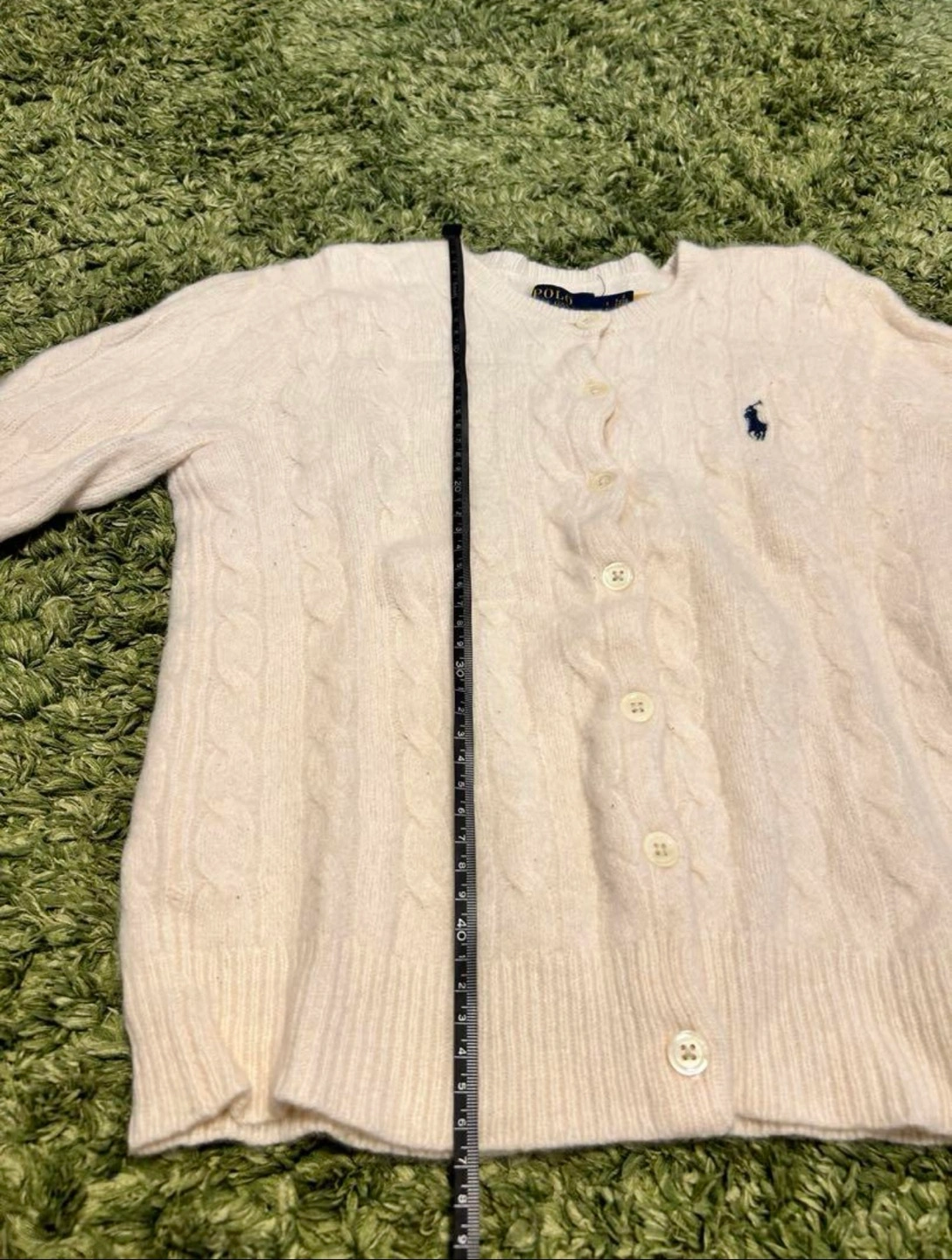 ポロラルフローレン カーディガン ケーブル編み ポニー刺繍 カシミヤ混 白の写真9枚目