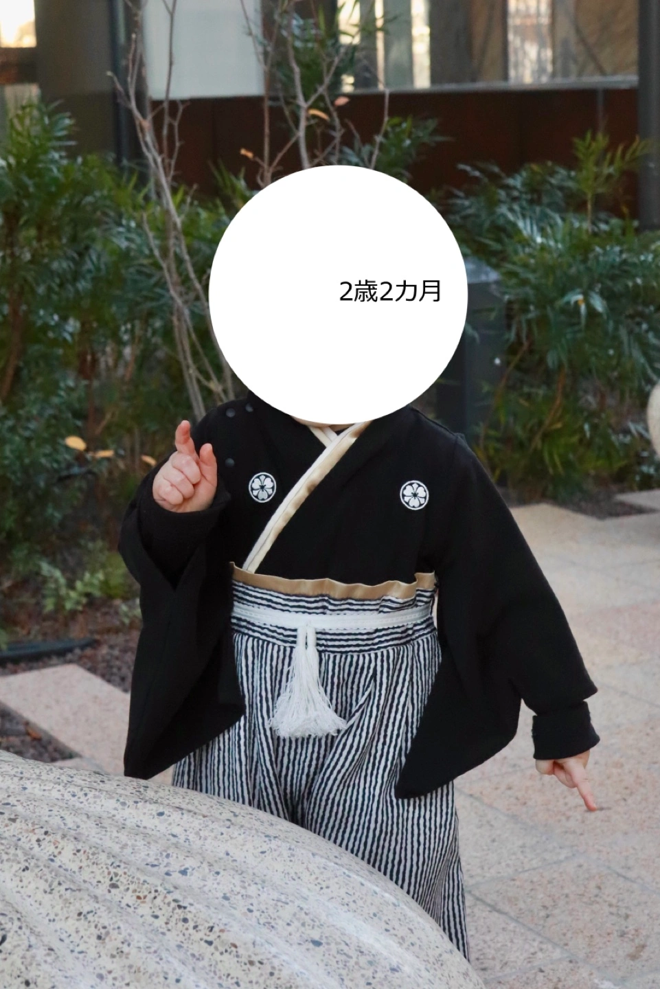 【90cm】袴ロンパース【紋付 縦縞】の写真5枚目