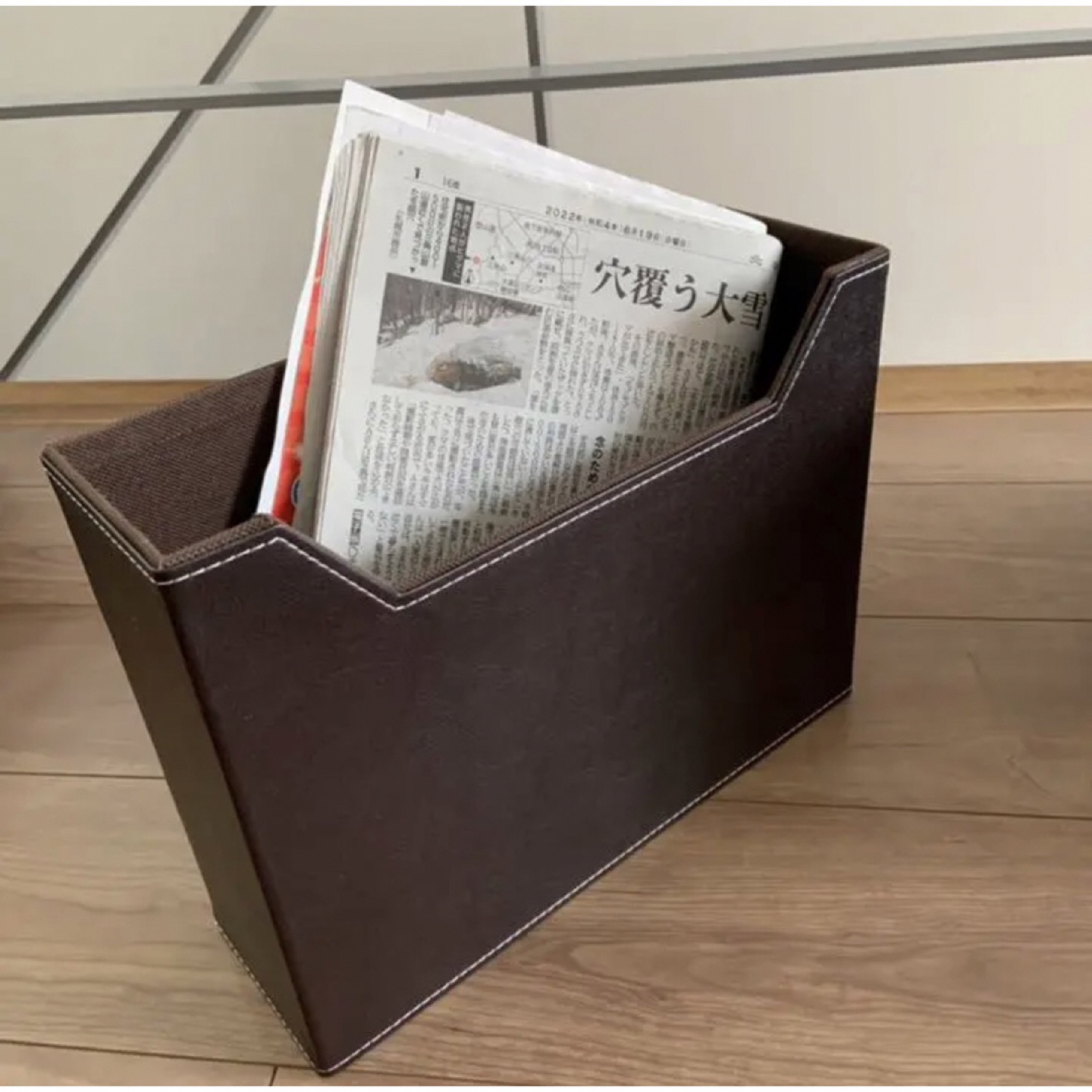 レザー製 新聞 雑誌 収納ボックス2つ