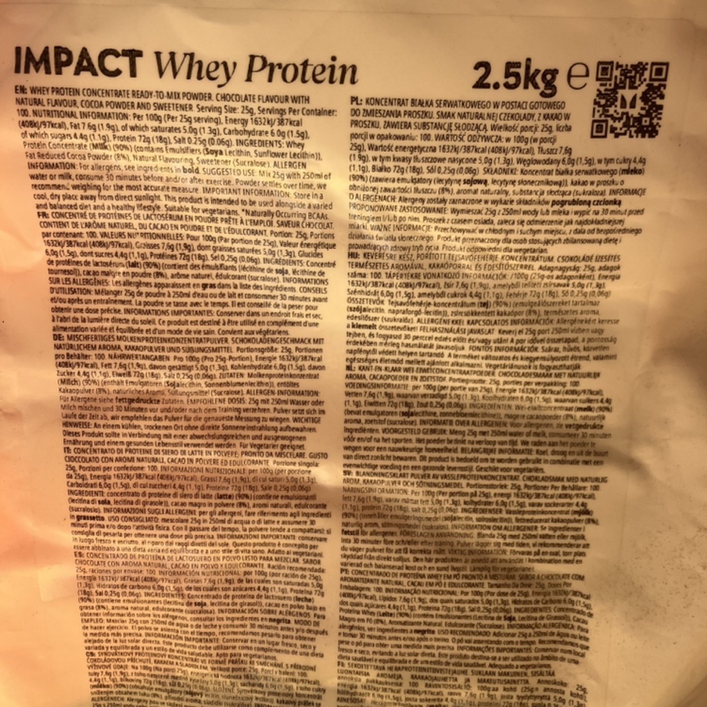 1.8kg マイプロテイン　ホエイプロテイン　ナチュラルチョコレート味の写真2枚目