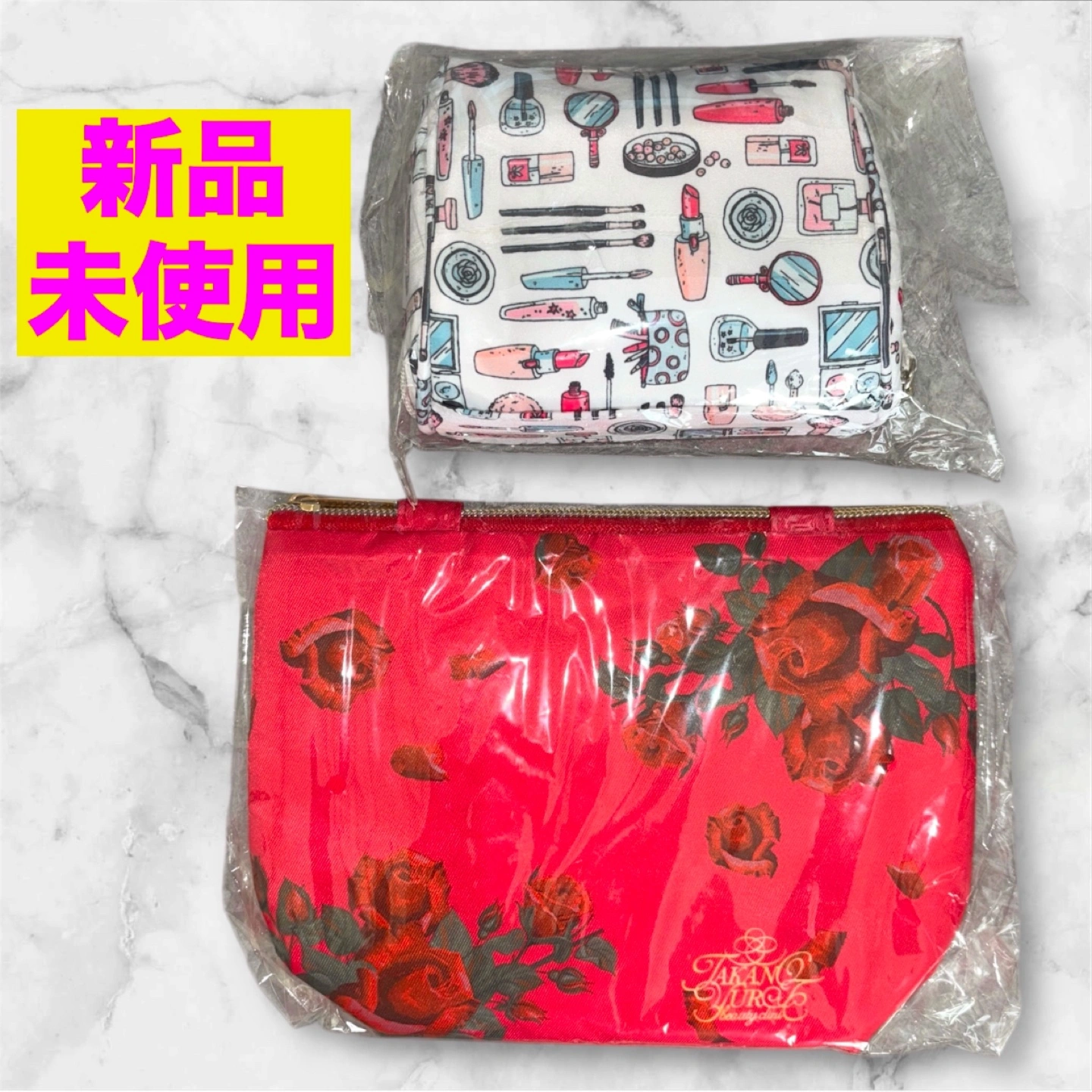 【新品未使用】たかの友梨❤バラ柄保冷バッグ コスメ柄ポーチ 非売品 おしゃれ 高級感