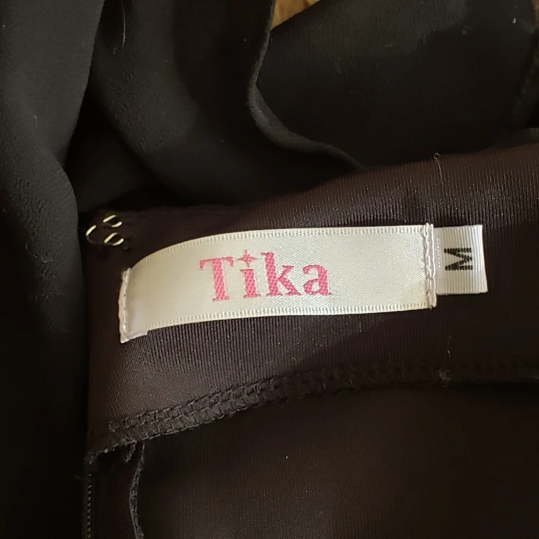 Tikaティカ 肩あき胸元フリルブラックリボンベルトシフォンAラインロングの写真7枚目