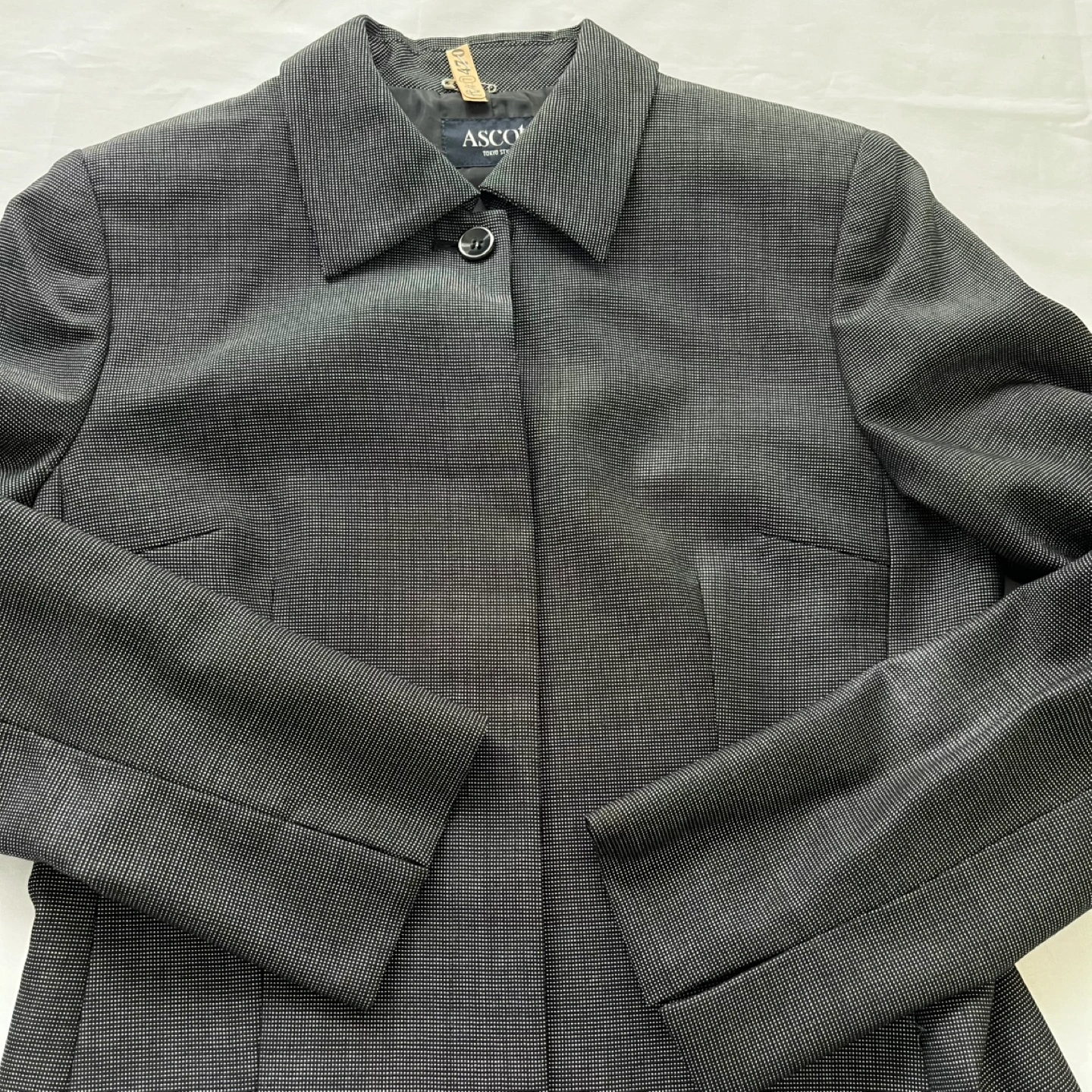 美品 東京スタイル ASCOT ステンカラー ジャケット ウール×絹 チャコールグレー M クリーニング済み