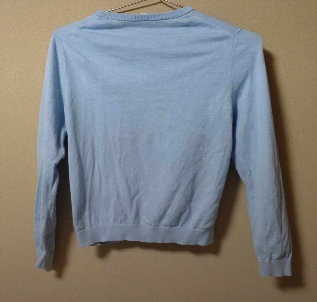 美品★UNIQLO 140 GIRLS UVカットクルーネックカーディガン水色の写真3枚目