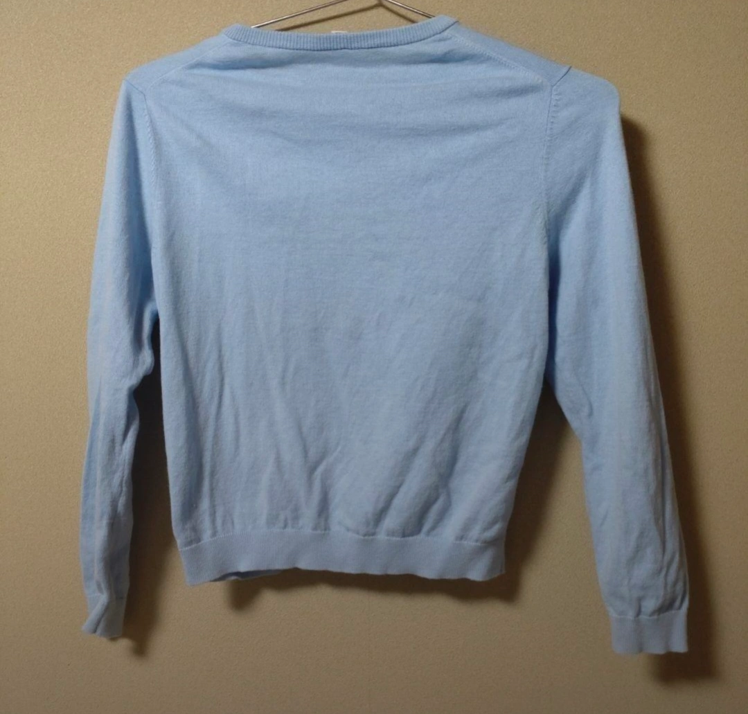美品★UNIQLO 140 GIRLS UVカットクルーネックカーディガン水色の写真3枚目