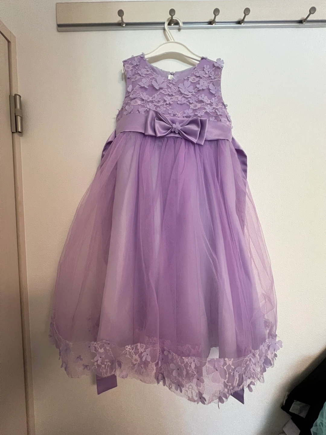 キッズドレス 紫の花とチュールレース