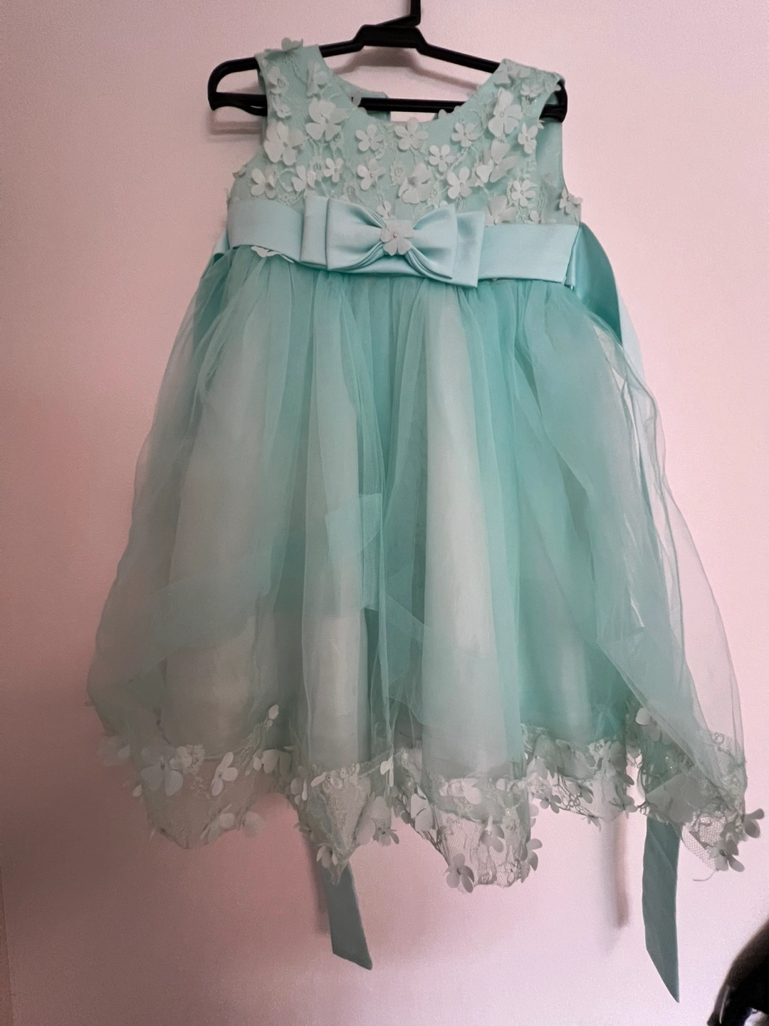 キッズドレス 緑の花とチュールレース