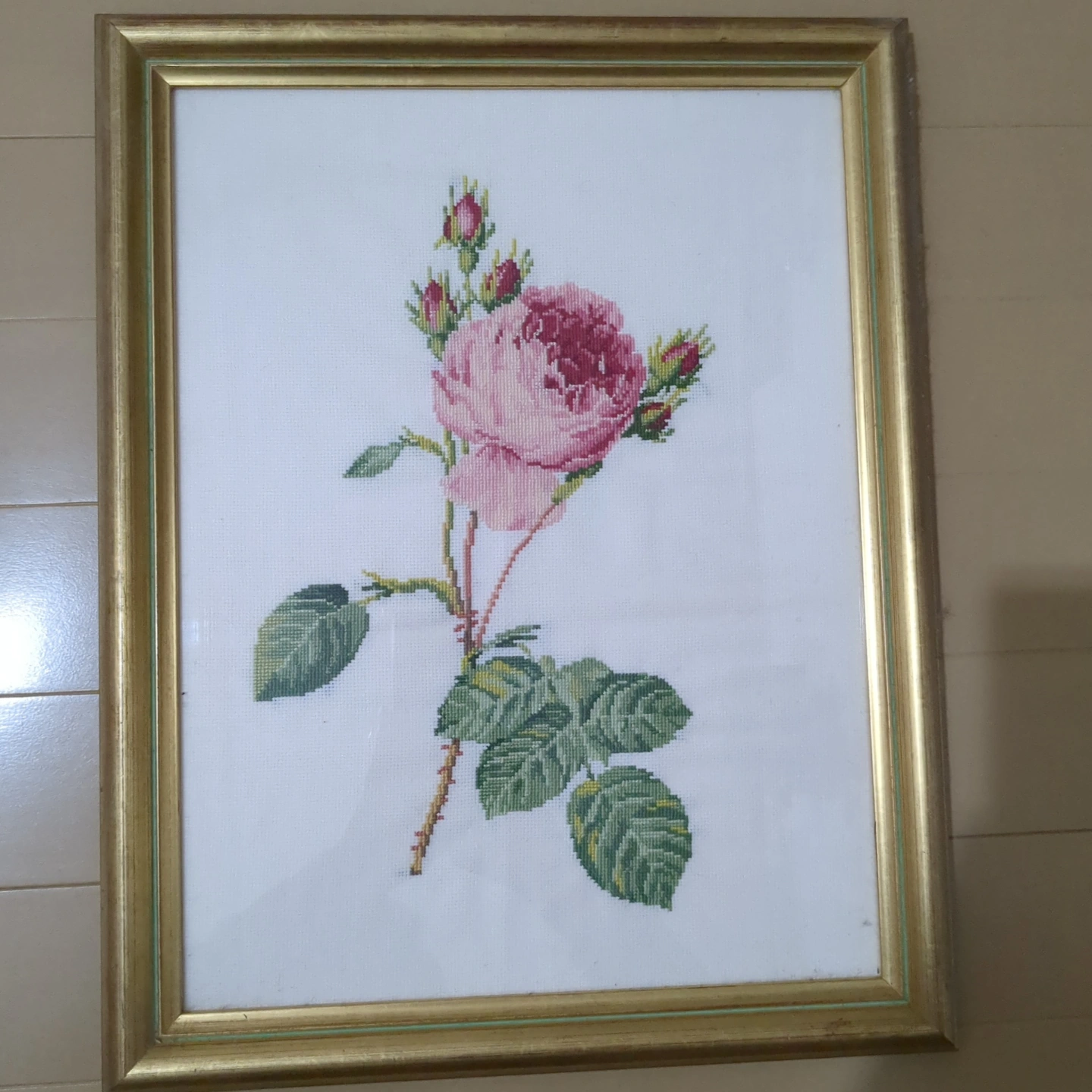 薔薇のクロスステッチ額縁入り