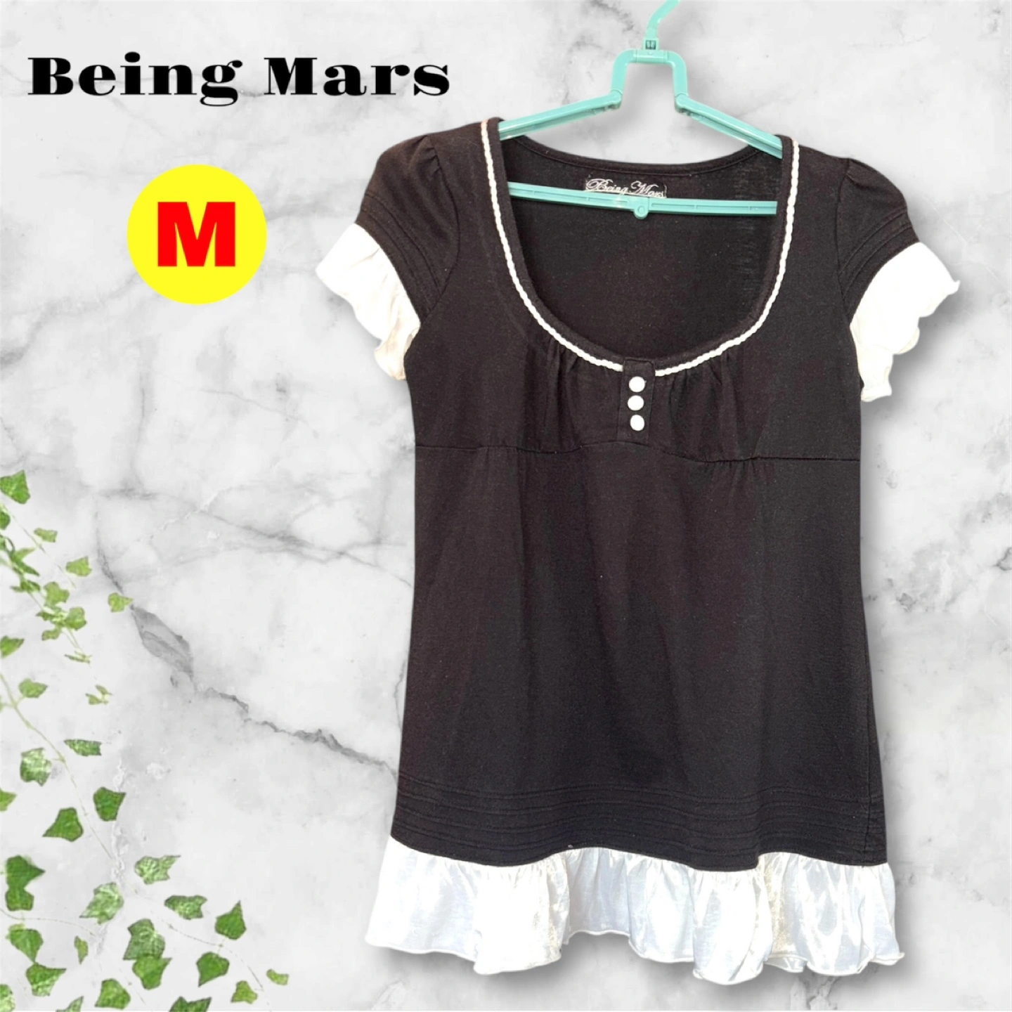 Being Mars❤フリル付き半袖Tシャツ ブロッキングカットソー レディース