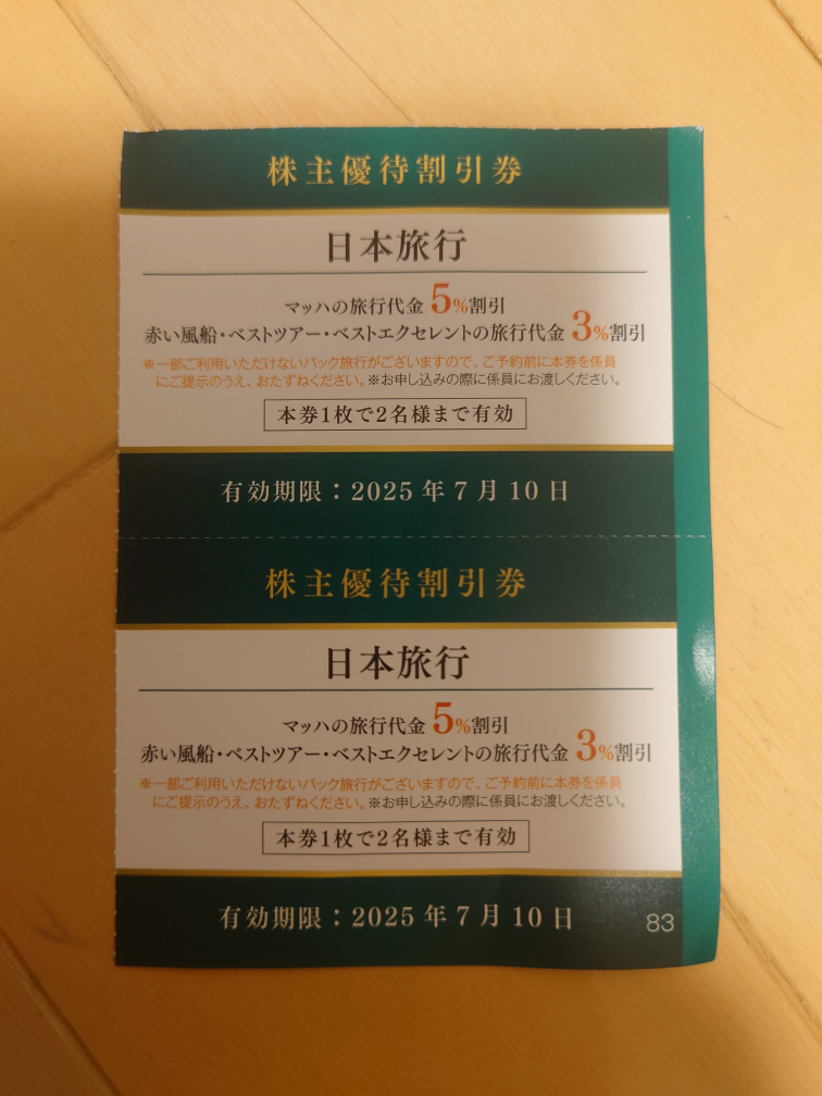 日本旅行 株主優待割引券