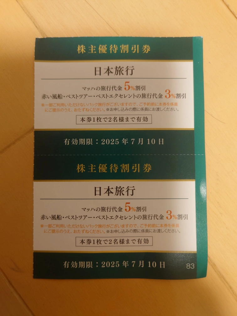 日本旅行 株主優待割引券