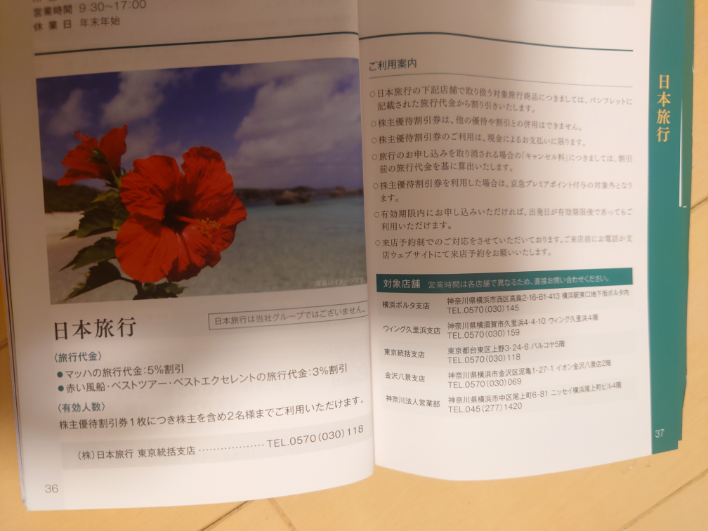 日本旅行 株主優待割引券の写真2枚目