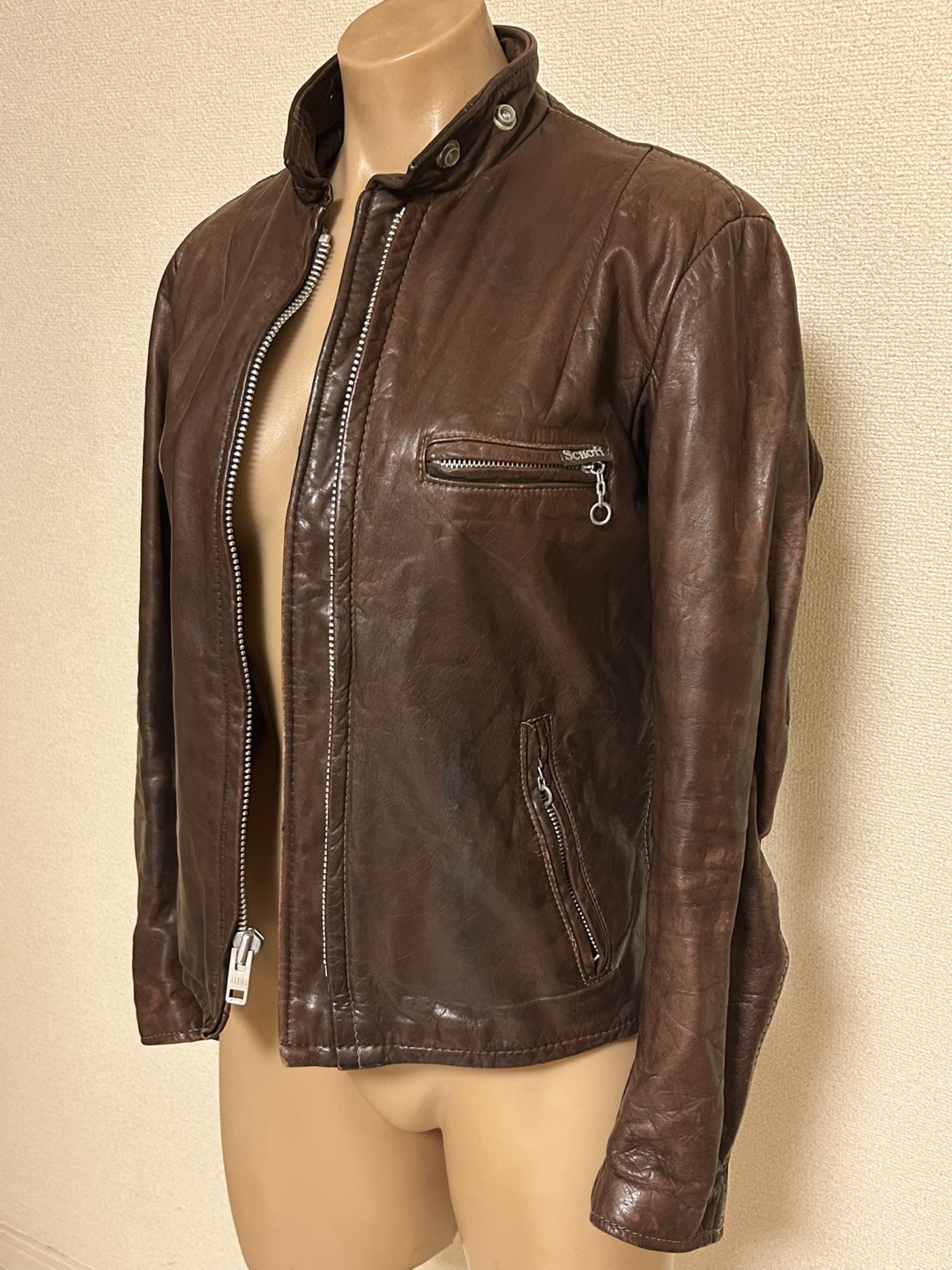 Schott★レザー ライダースジャケット ブラウンの写真2枚目