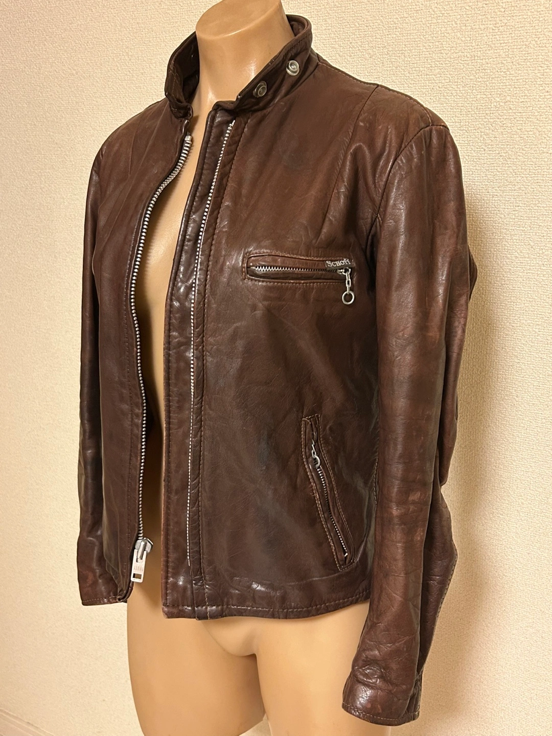 Schott★レザー ライダースジャケット ブラウンの写真2枚目