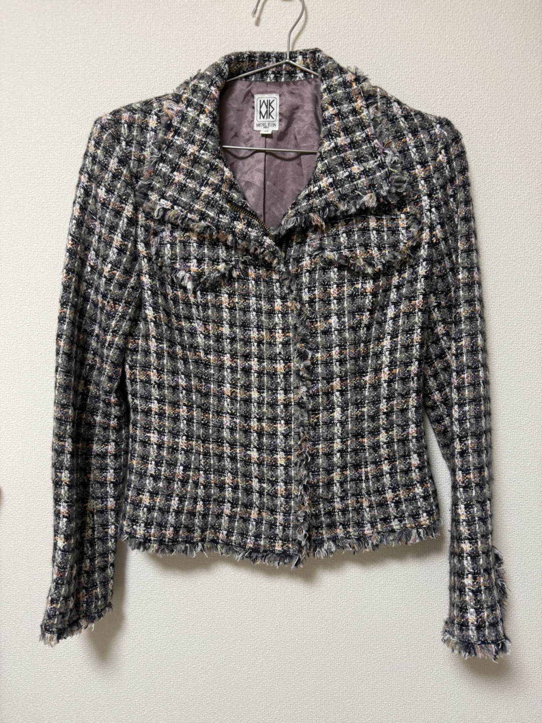 MK MICHELKLEIN ツイード ジップ　ジャケット 40 グレー　マルチ