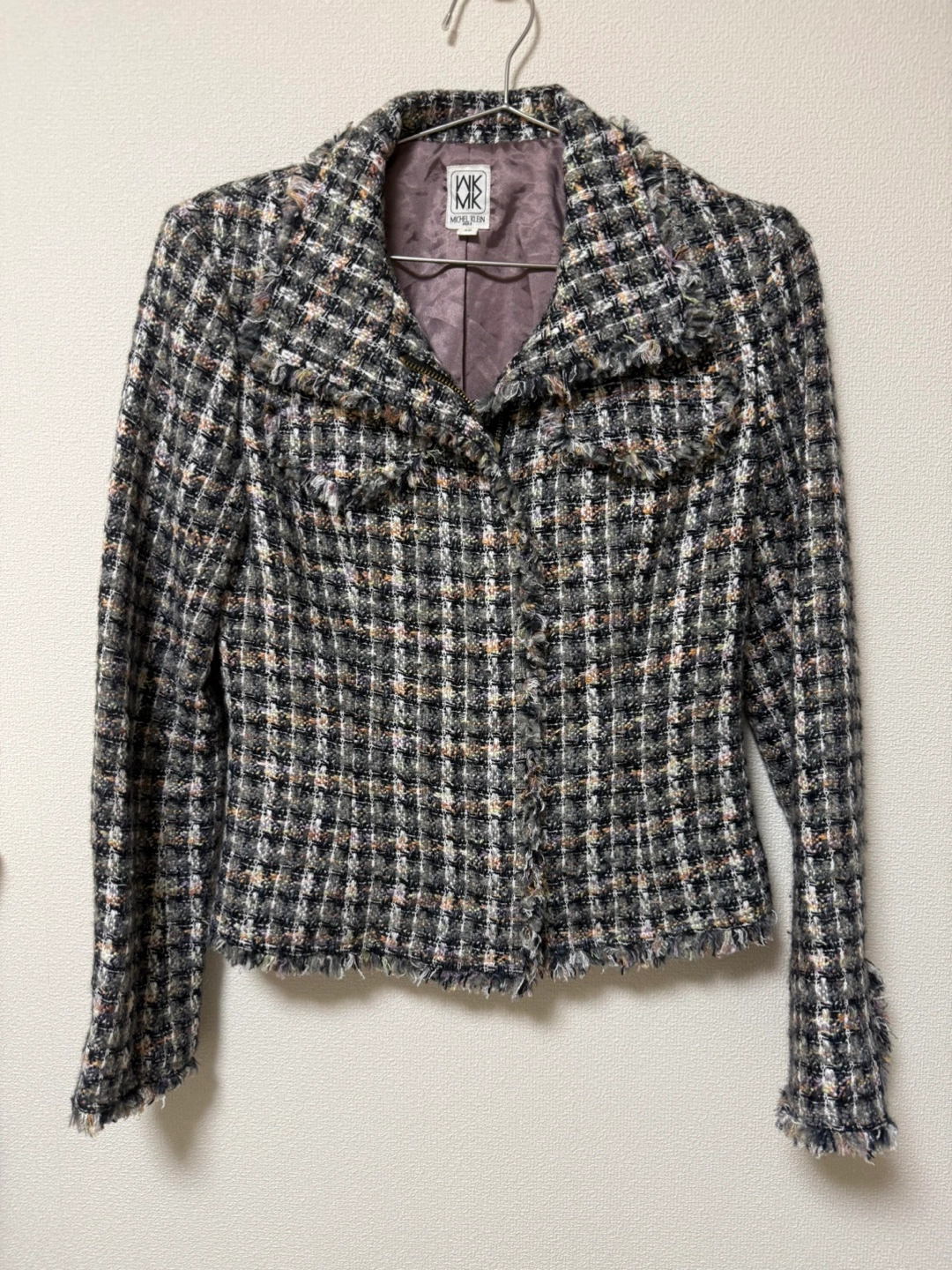 MK MICHELKLEIN ツイード ジップ ジャケット 40 グレー マルチ