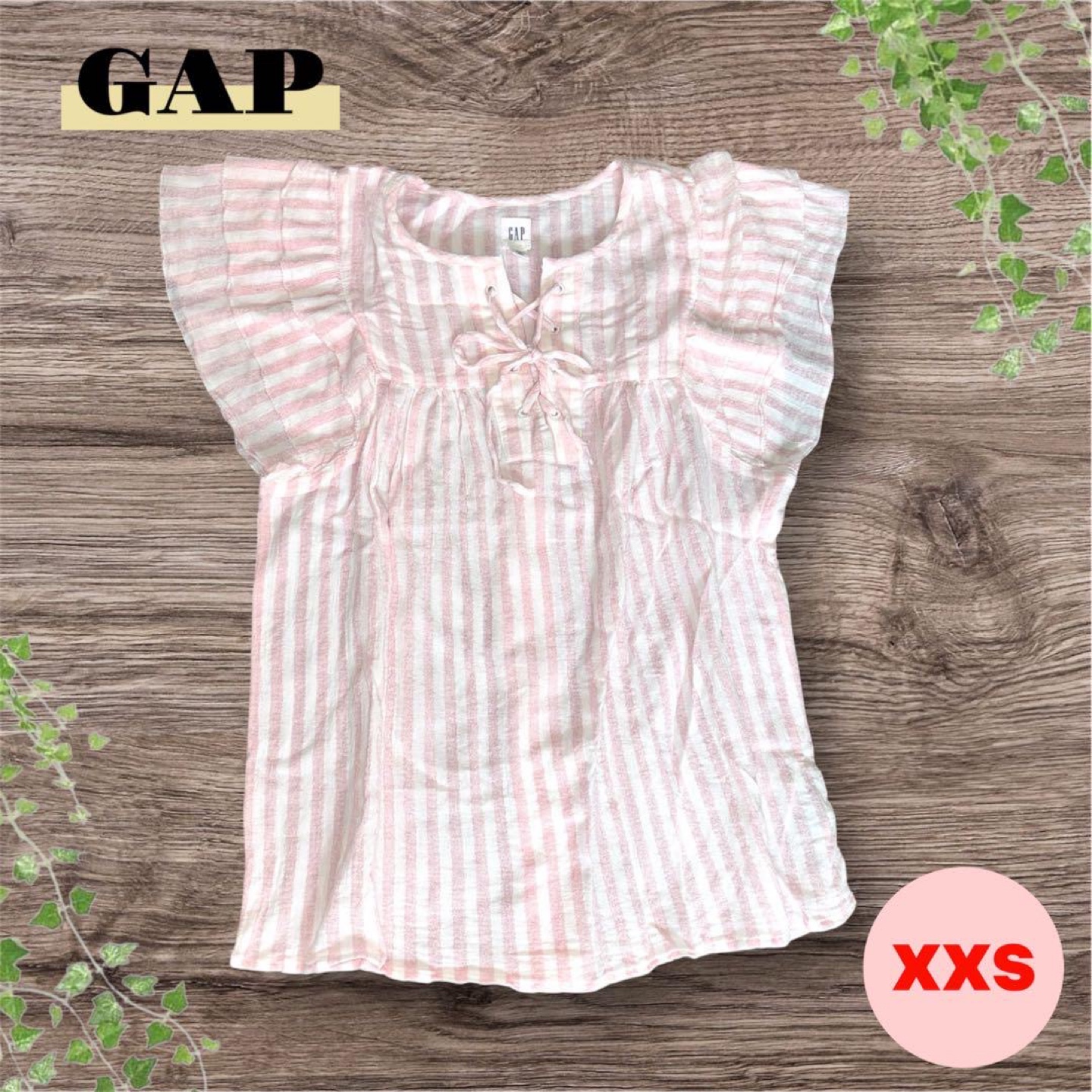 GAP❤ チュニック　肩フリルデザイン　胸元編み上げ　ストライプ柄　トップス