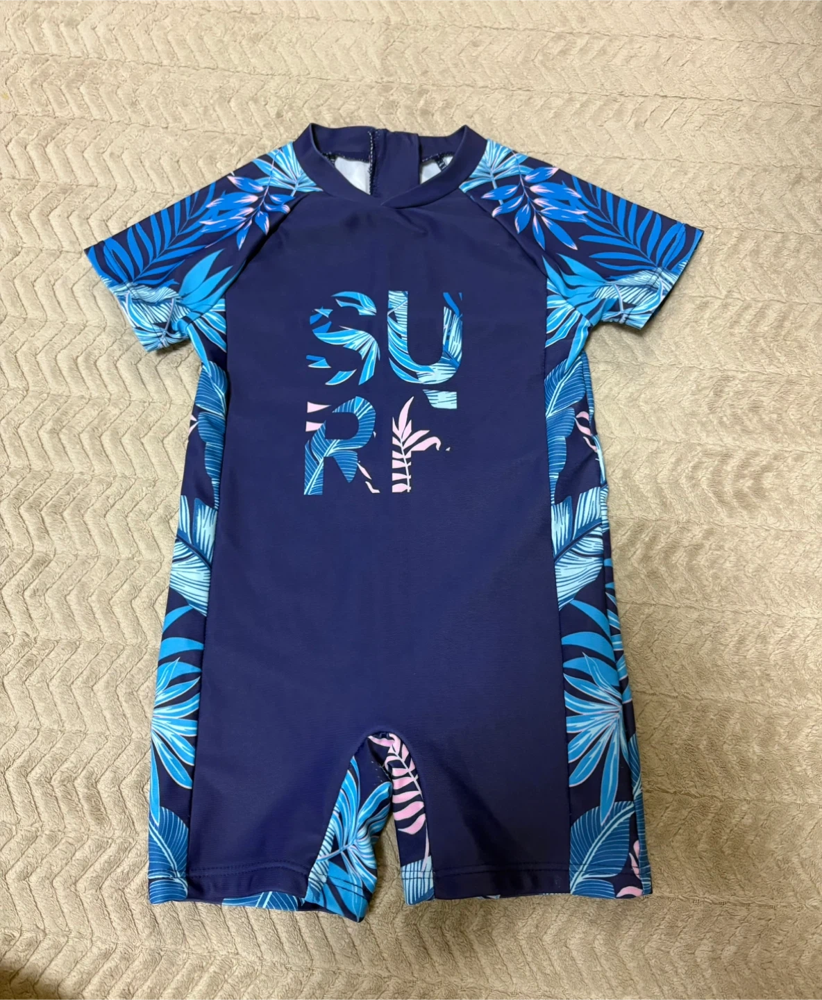 ベビー水着 ネイビー ボタニカル柄 12-18M