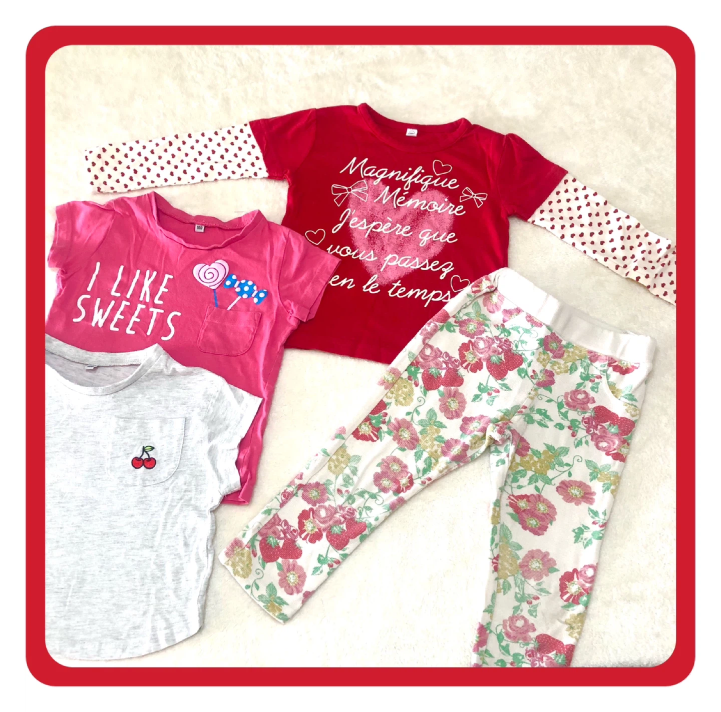 👧❤️子供服4点：Tシャツ2枚、長袖Tシャツ1枚、パンツ1本（サイズ100）