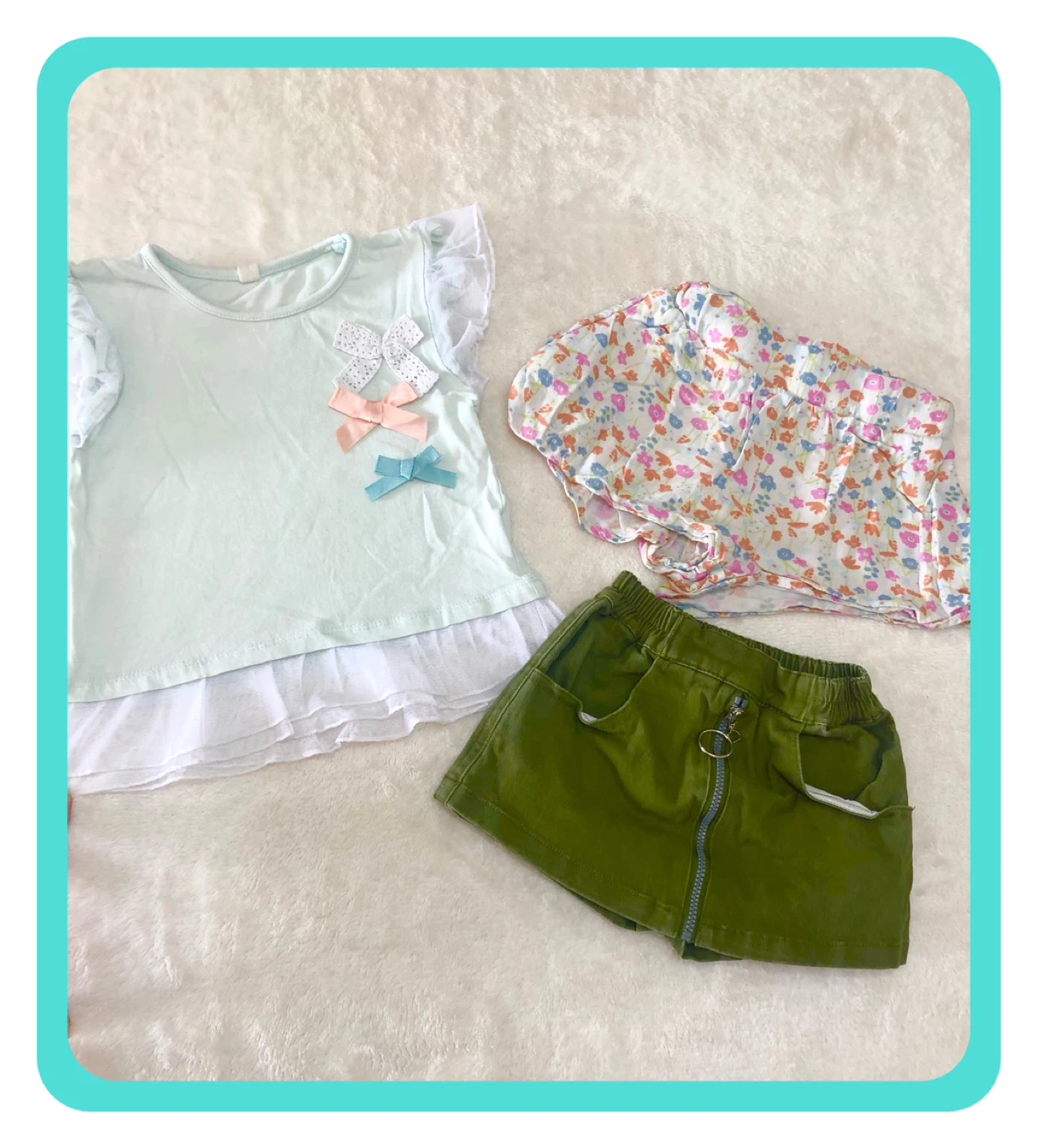 👧💚子供用3点セット：Tシャツ1枚、ショートパンツ2枚（サイズ95）