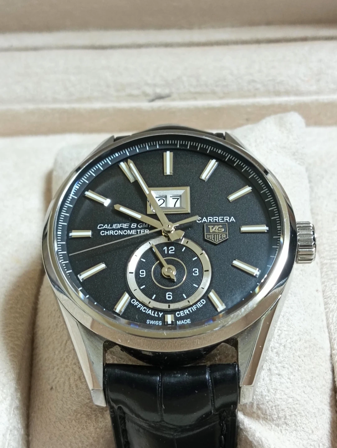 非常に美品。TAG HEUER カレラ グランドデイト GMTデュアルタイム 腕時計