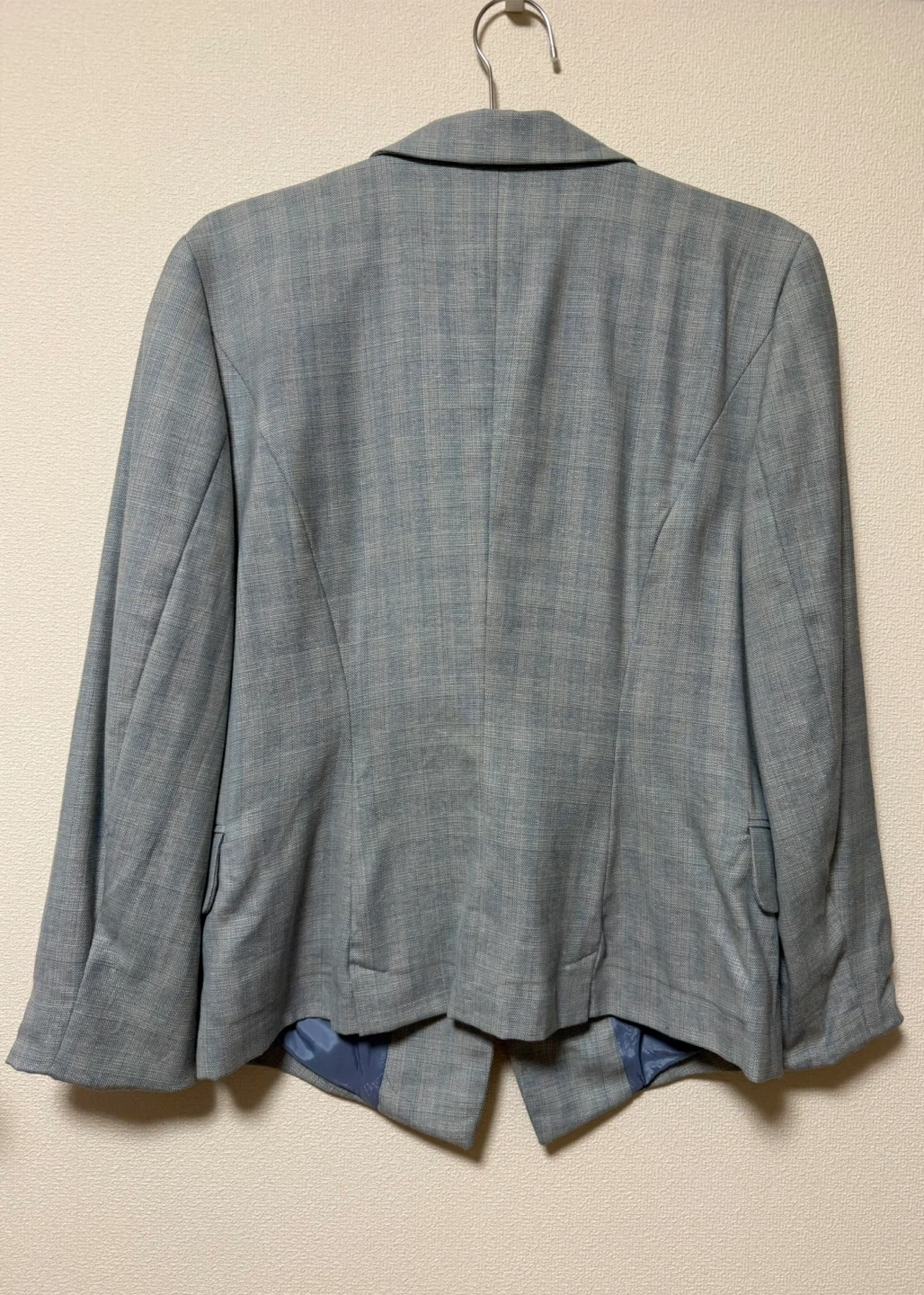 希少　美品　ブティックバイエレガンスパリ　ヴィンテージ　ブルー　ジャケット　ウール　リネンの写真4枚目