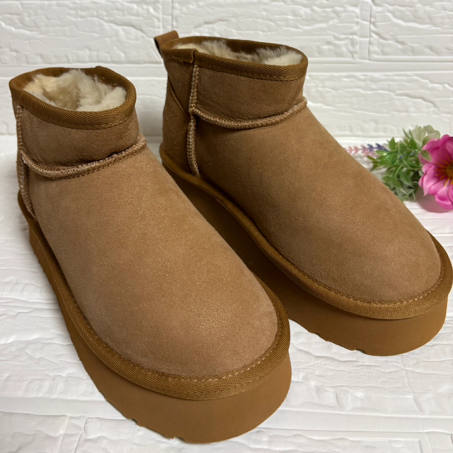【新品・未使用】ムートンブーツ 23.5cm カーキ 防寒 暖かい 厚