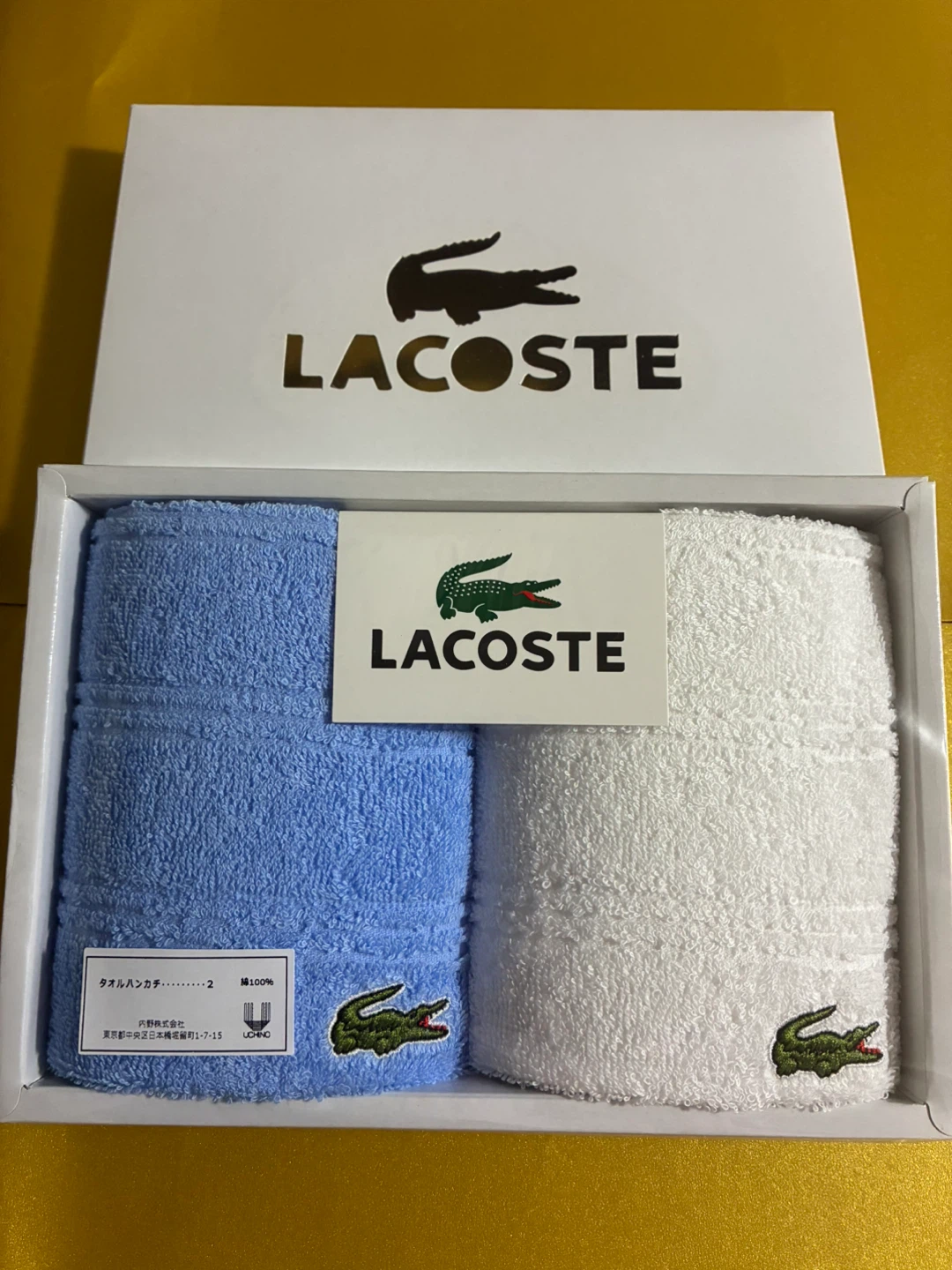 新品・未使用・箱付／ラコステ タオルハンカチ 2枚セット