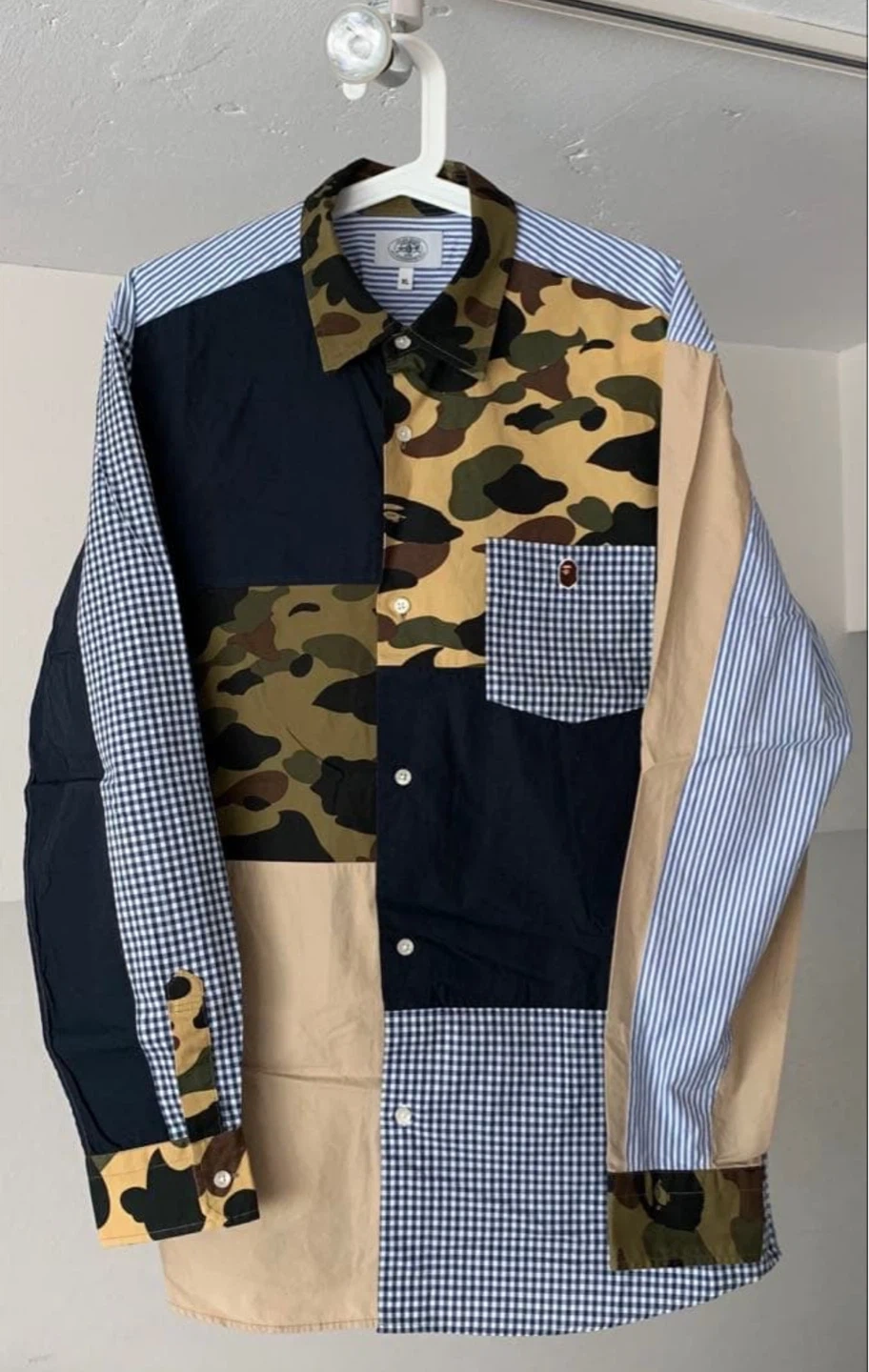 A BATHING APE 1stカモ マルチパターン シャツ 金タグビンテージ XL