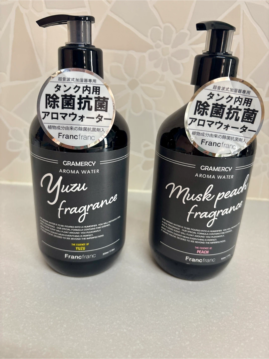 【新品未開封】Francfranc アロマウォーター 500ml 2本セット ユズ＆ムスクピーチ 除菌抗菌 加湿器用