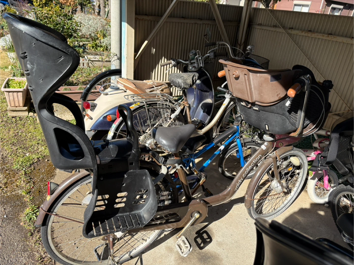 3人乗り自転車 ブラウン チャイルドシート付き