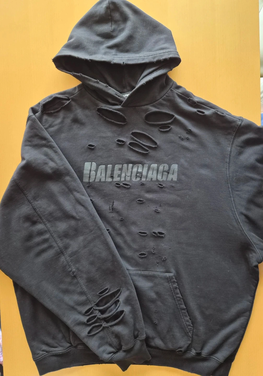 BALENCIAGA DESTROYED HOODIE ダメージ加工 コットンパーカー ブラック