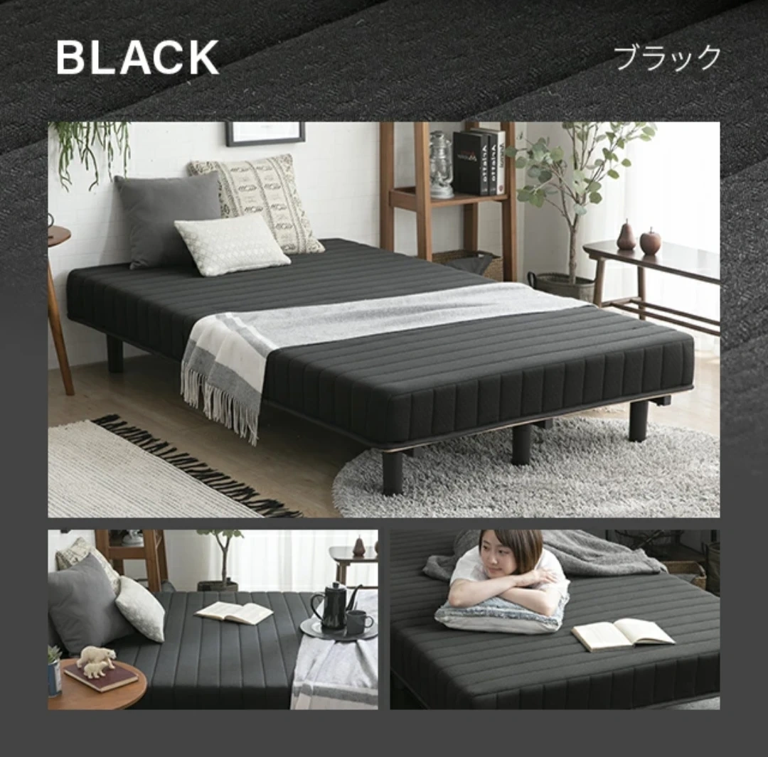 脚付きマットレスベッド シングル ブラック
